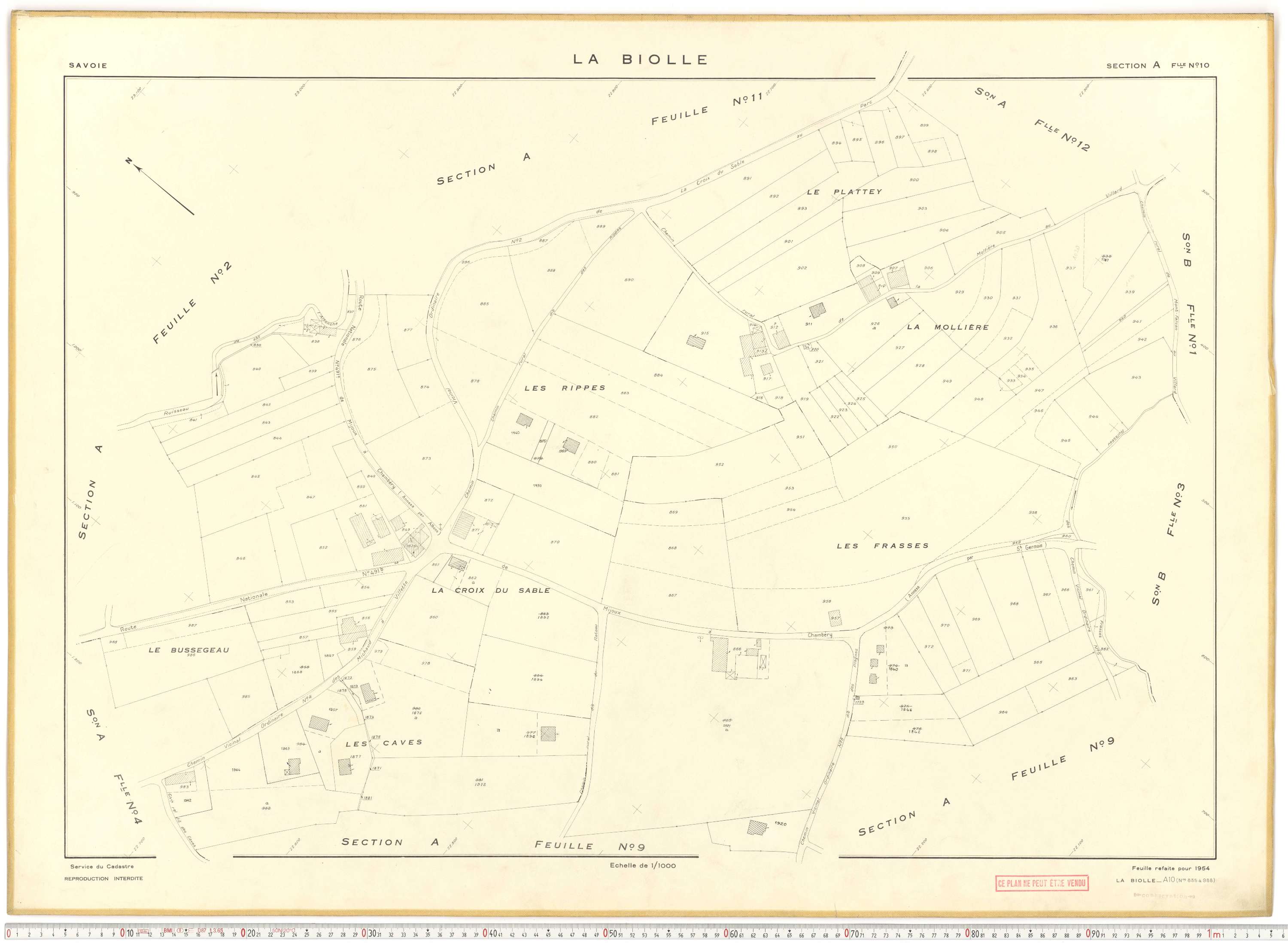 La Biolle - Plans cadastraux du cadastre rénové en 1954 et mis à jour en 1988.
