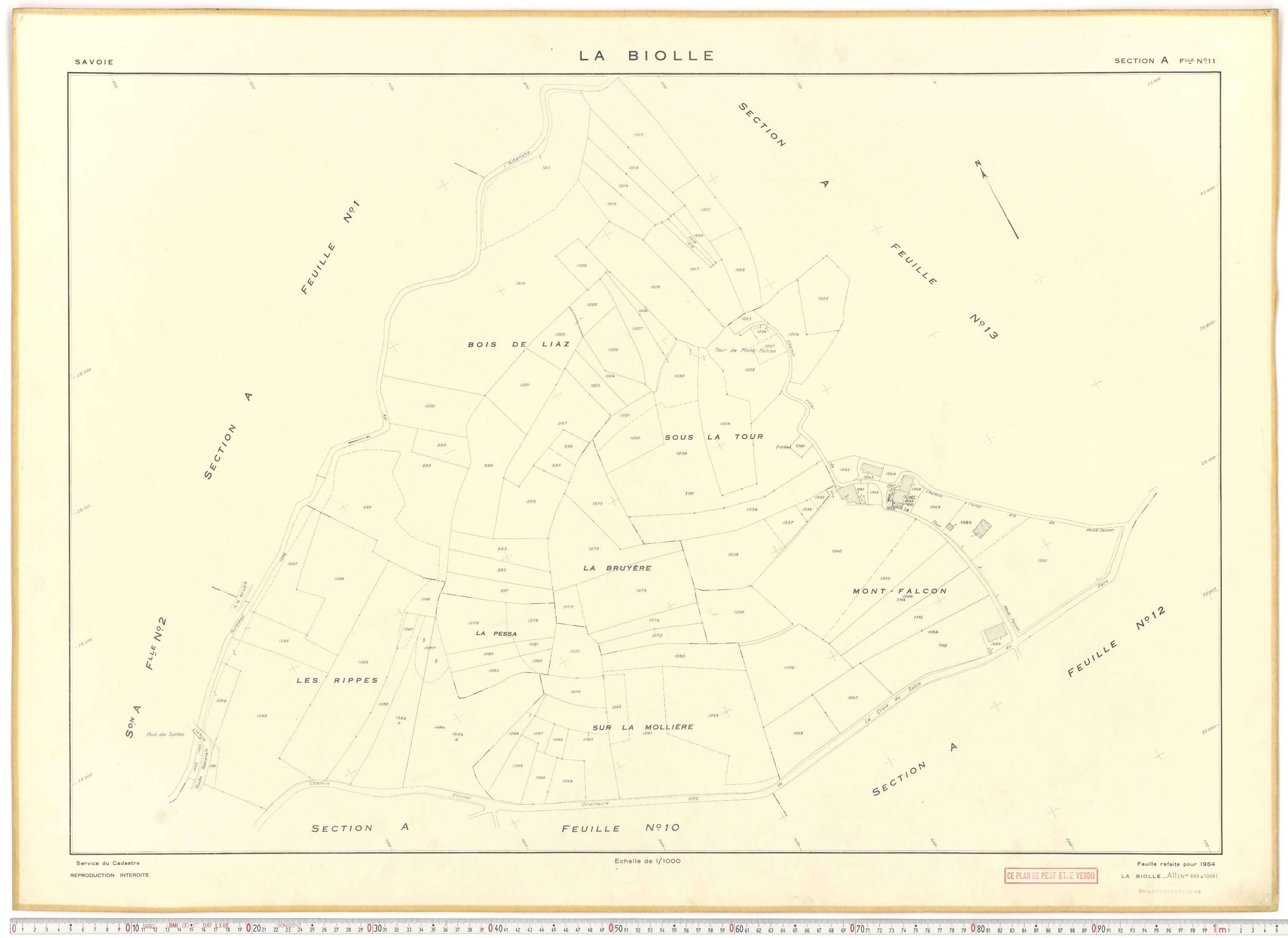 La Biolle - Plans cadastraux du cadastre rénové en 1954 et mis à jour en 1988.