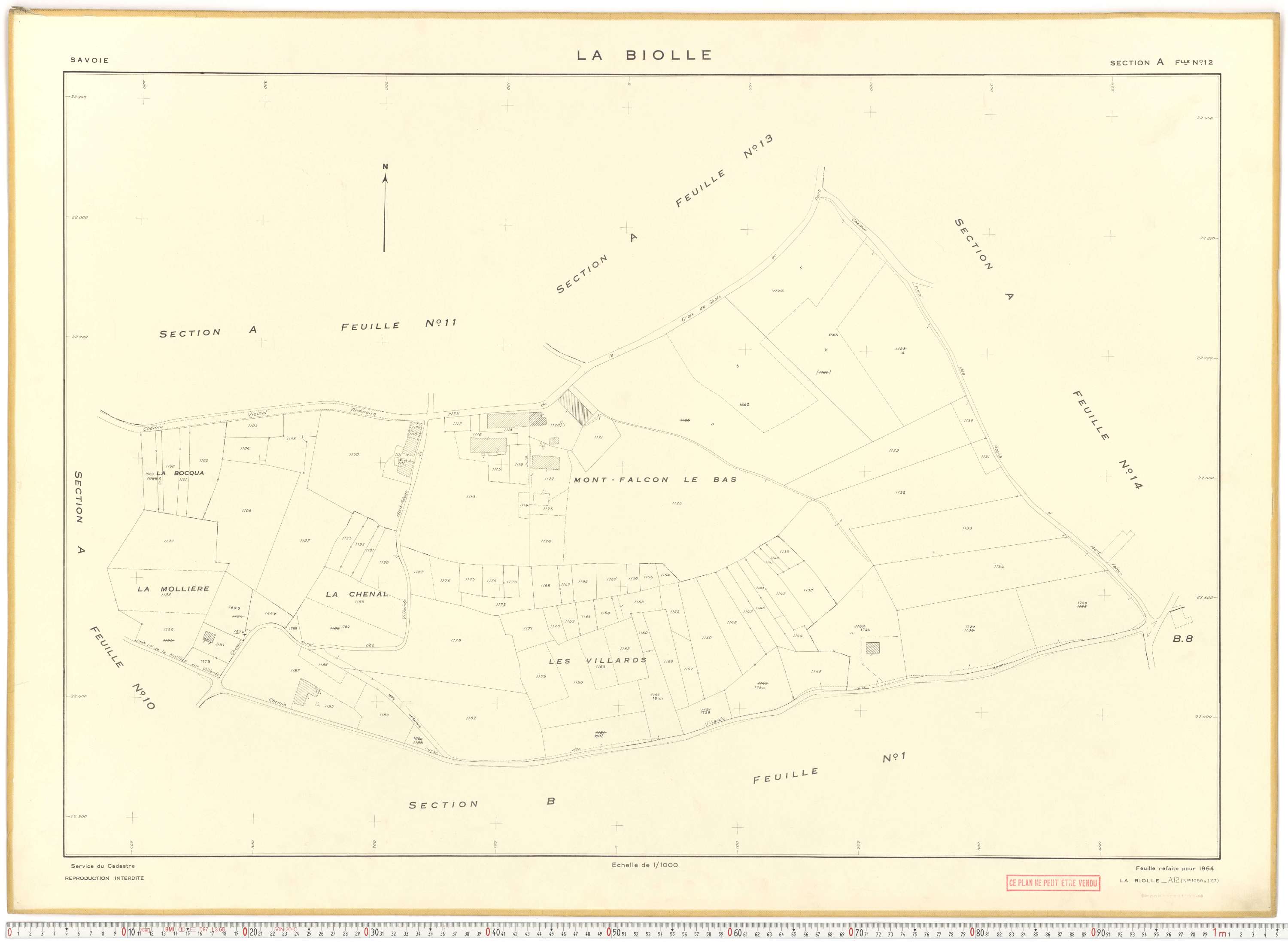 La Biolle - Plans cadastraux du cadastre rénové en 1954 et mis à jour en 1988.
