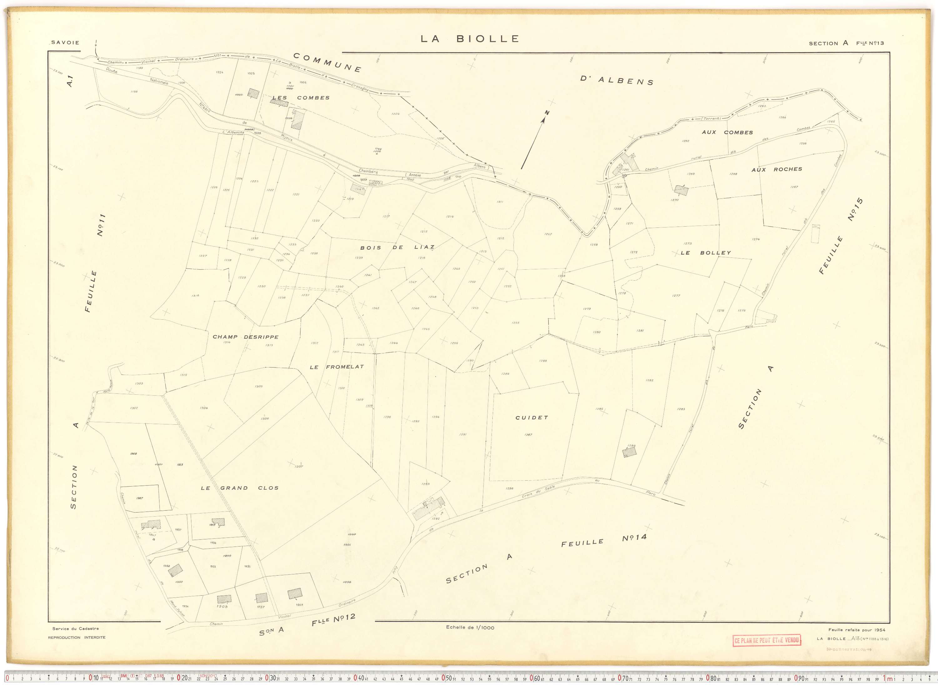 La Biolle - Plans cadastraux du cadastre rénové en 1954 et mis à jour en 1988.