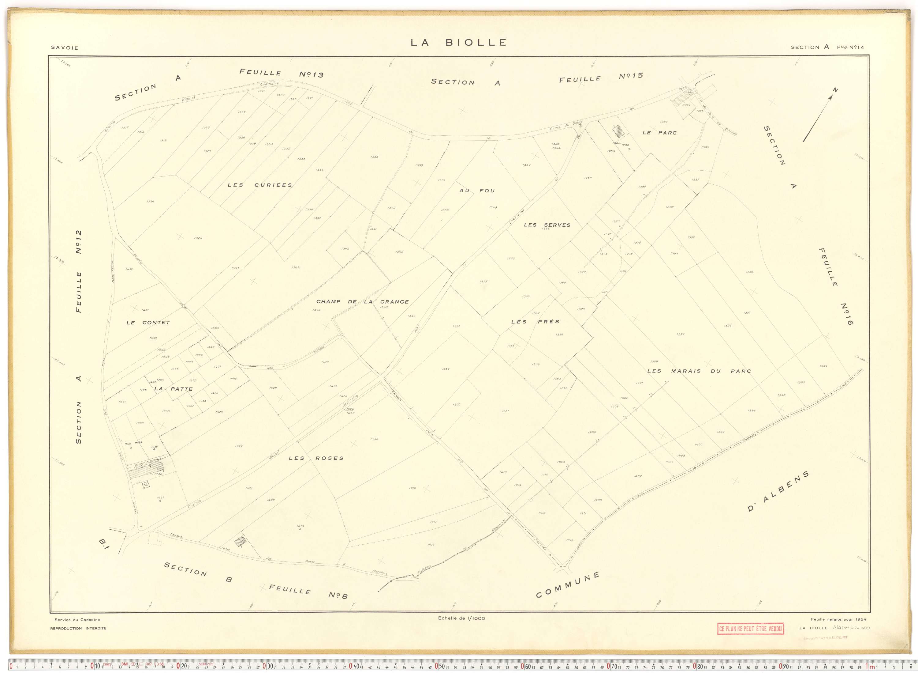 La Biolle - Plans cadastraux du cadastre rénové en 1954 et mis à jour en 1988.
