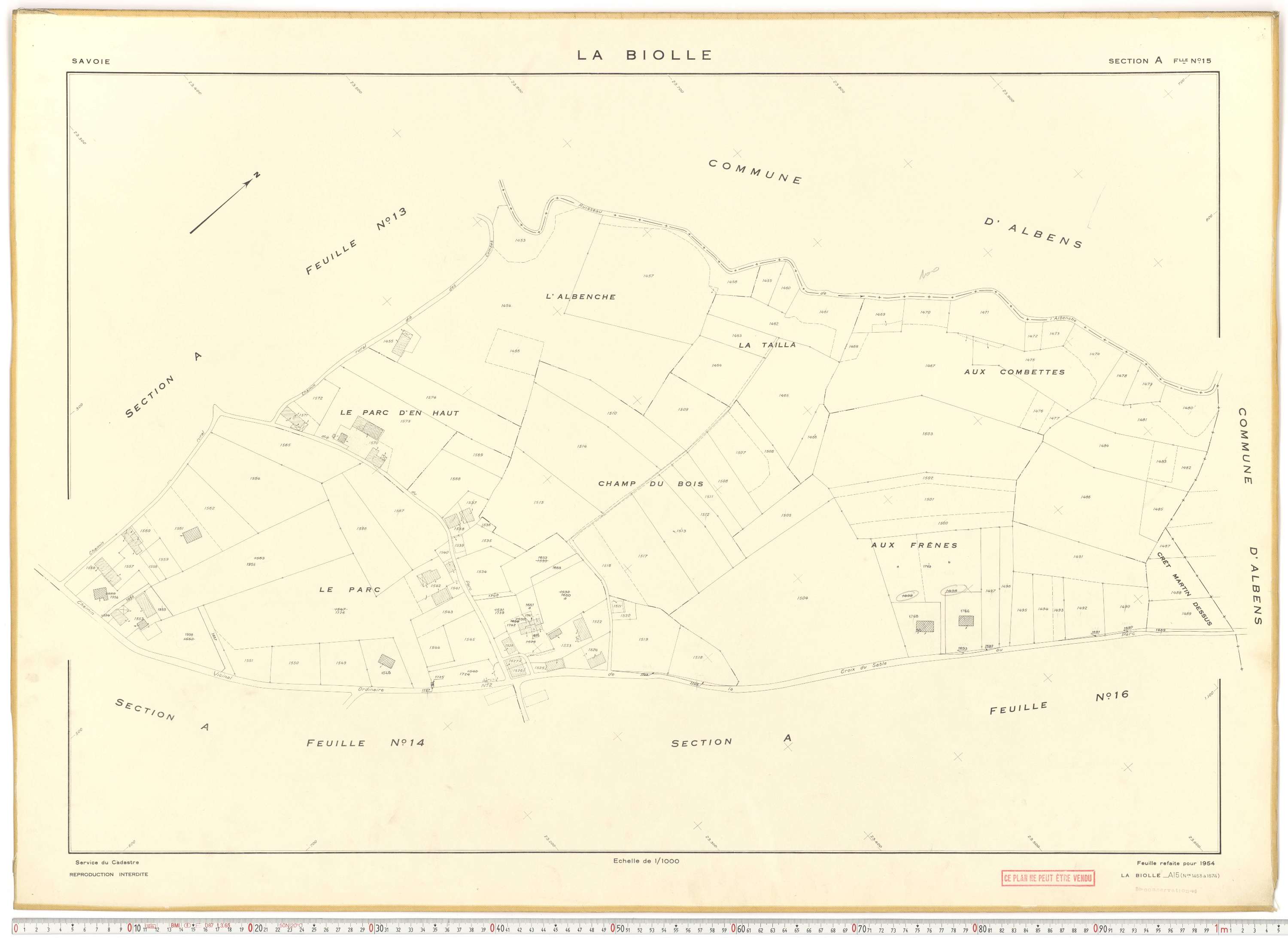 La Biolle - Plans cadastraux du cadastre rénové en 1954 et mis à jour en 1988.