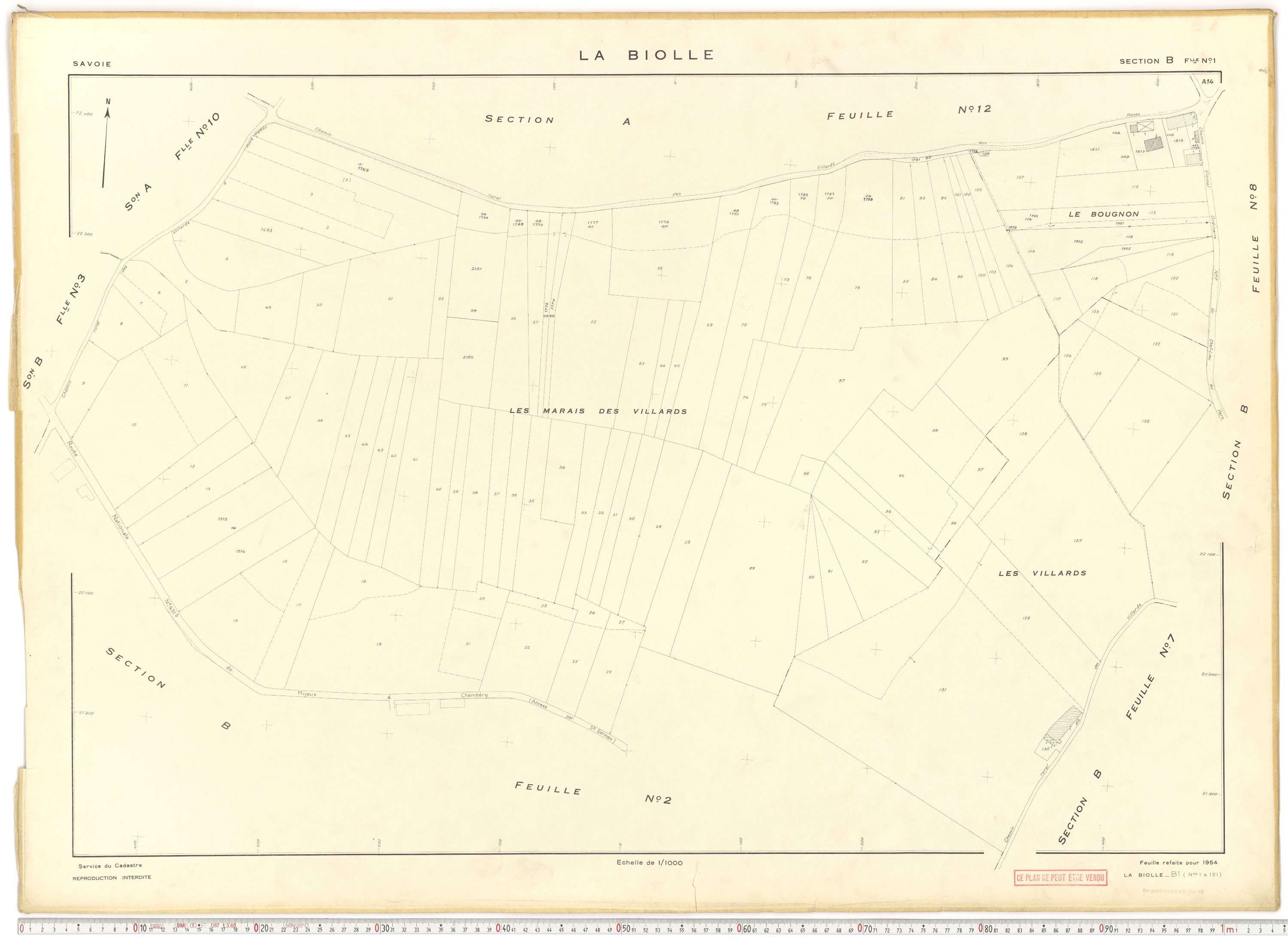 La Biolle - Plans cadastraux du cadastre rénové en 1954 et mis à jour en 1988.