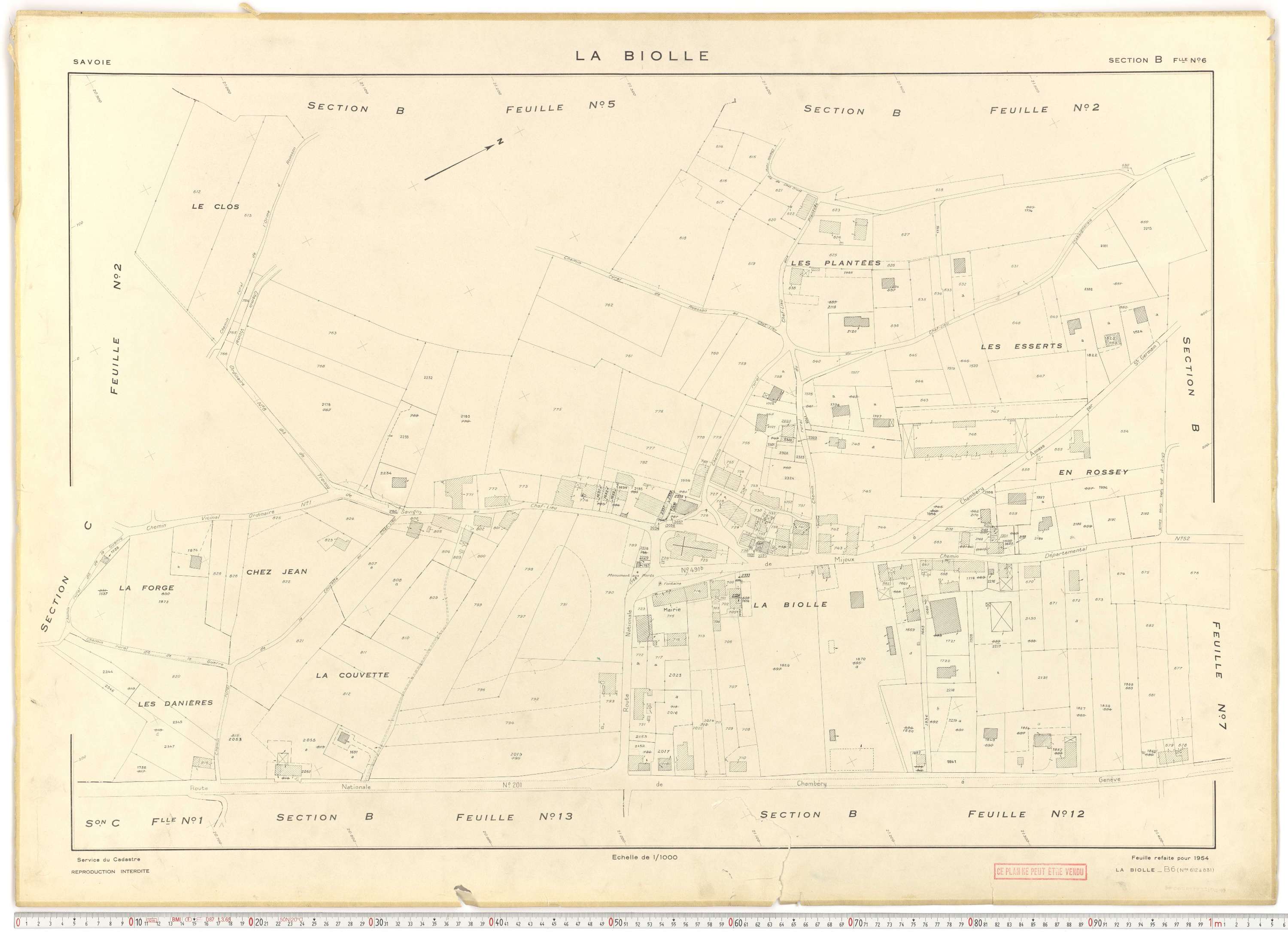 La Biolle - Plans cadastraux du cadastre rénové en 1954 et mis à jour en 1988.