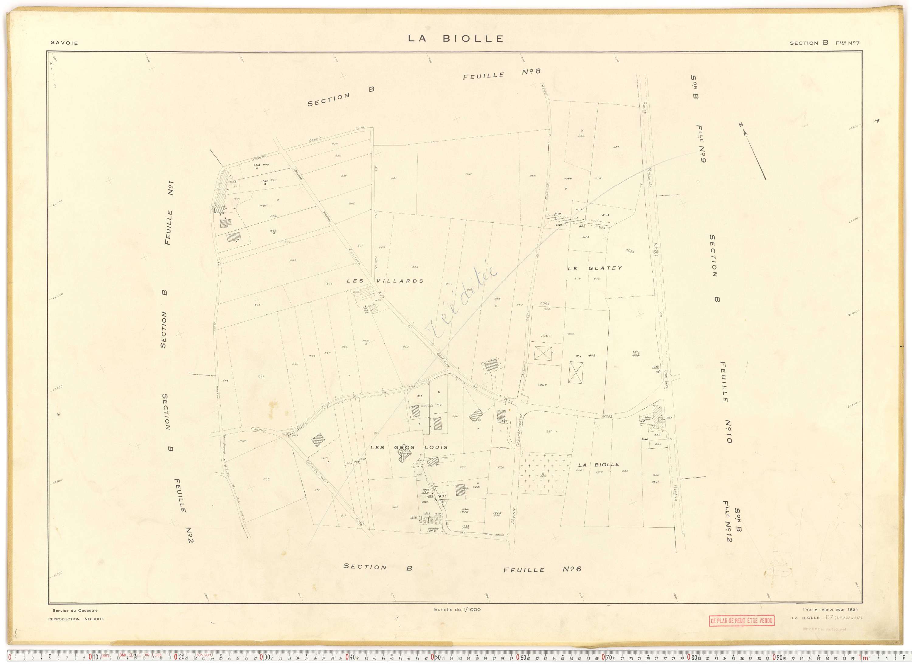 La Biolle - Plans cadastraux du cadastre rénové en 1954 et mis à jour en 1988.