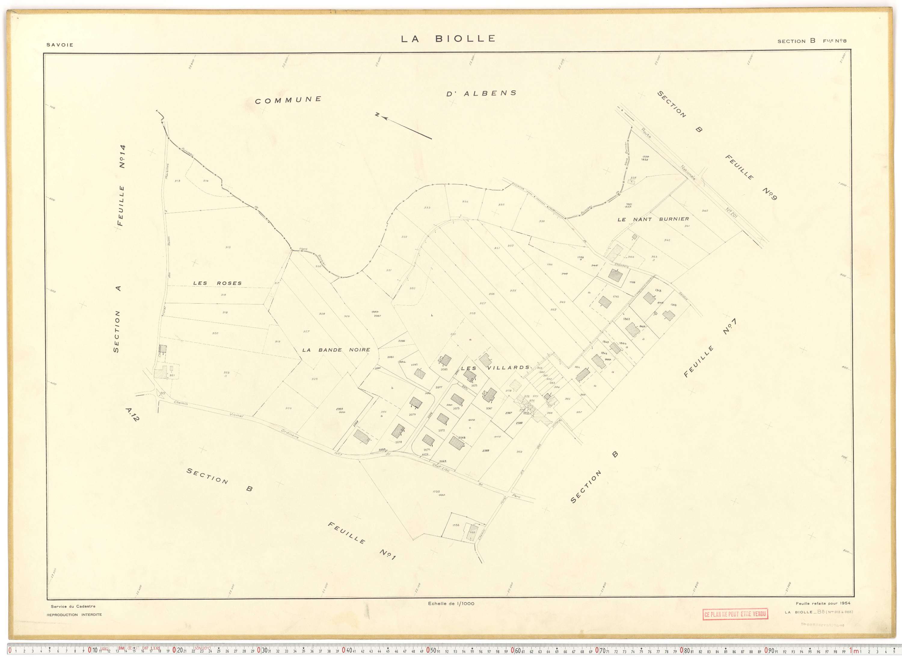 La Biolle - Plans cadastraux du cadastre rénové en 1954 et mis à jour en 1988.