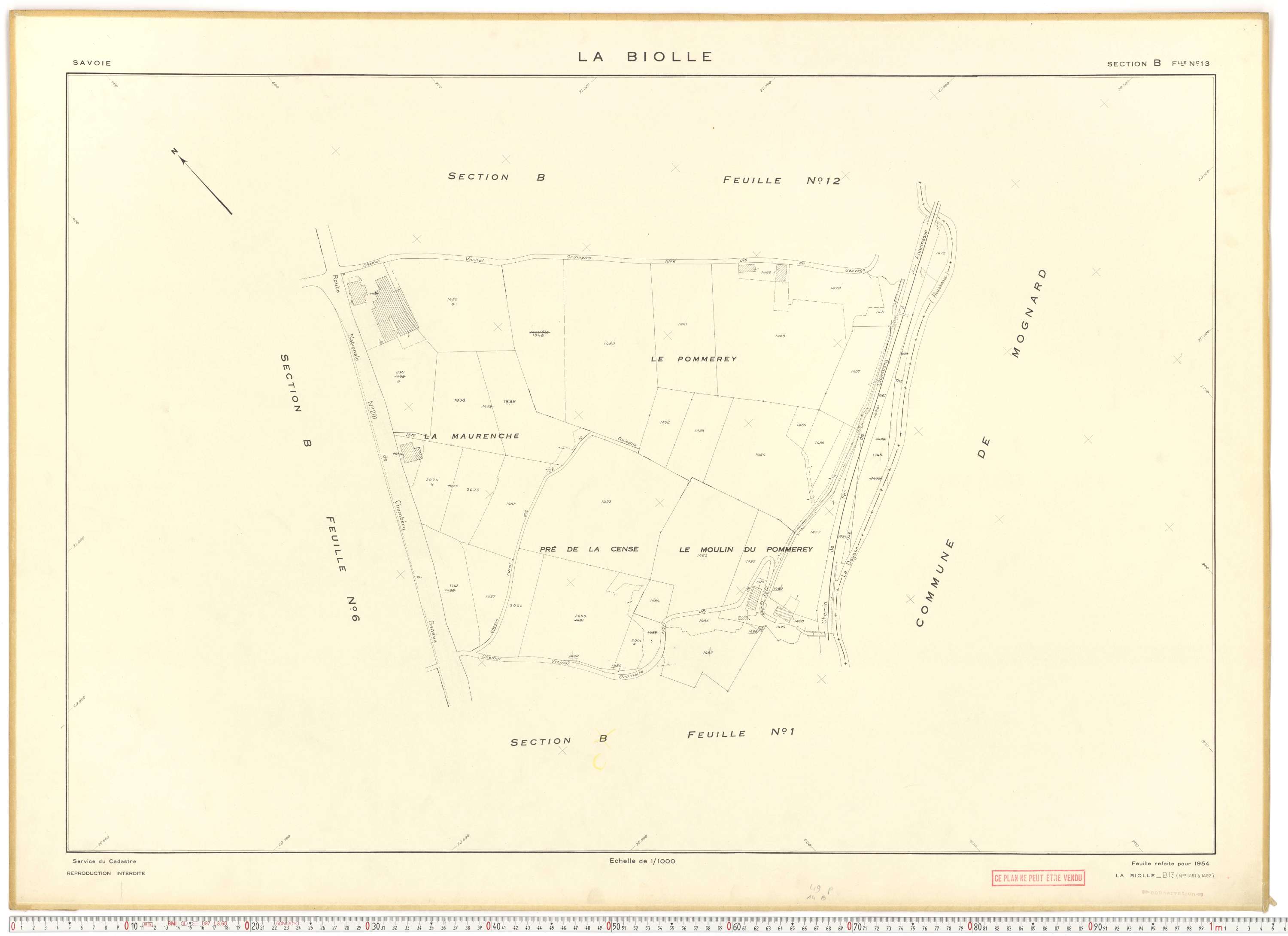 La Biolle - Plans cadastraux du cadastre rénové en 1954 et mis à jour en 1988.