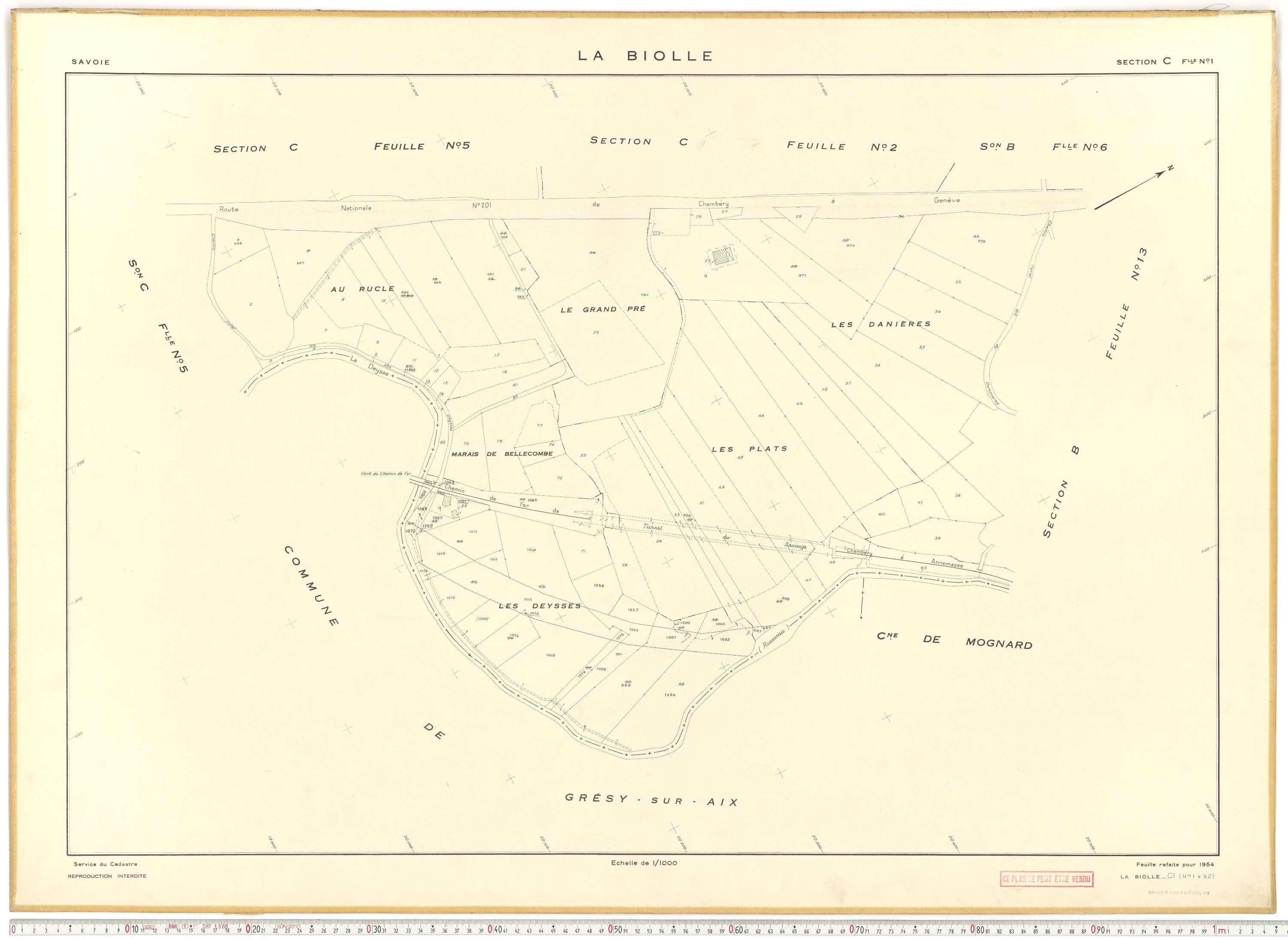 La Biolle - Plans cadastraux du cadastre rénové en 1954 et mis à jour en 1988.
