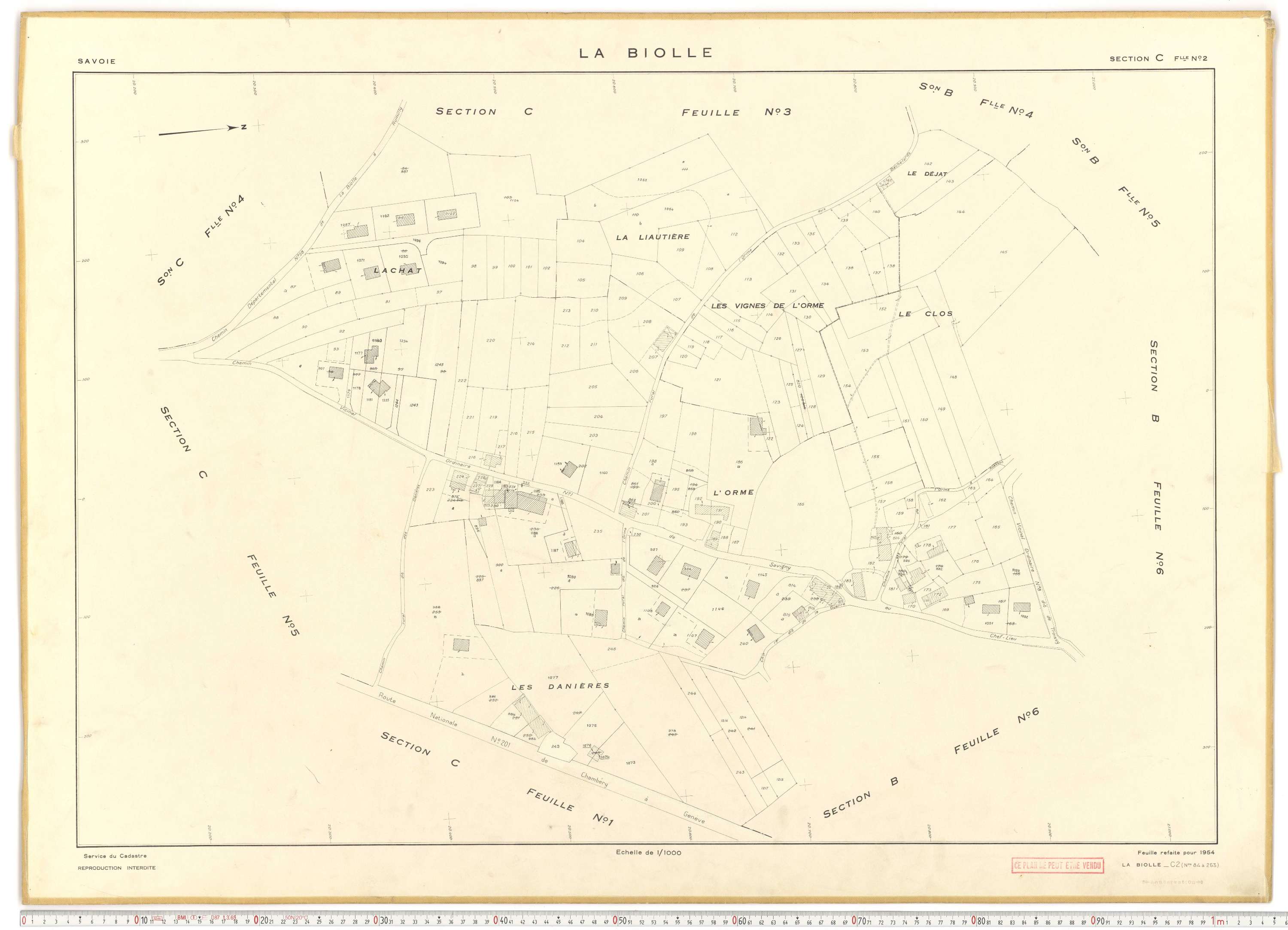 La Biolle - Plans cadastraux du cadastre rénové en 1954 et mis à jour en 1988.