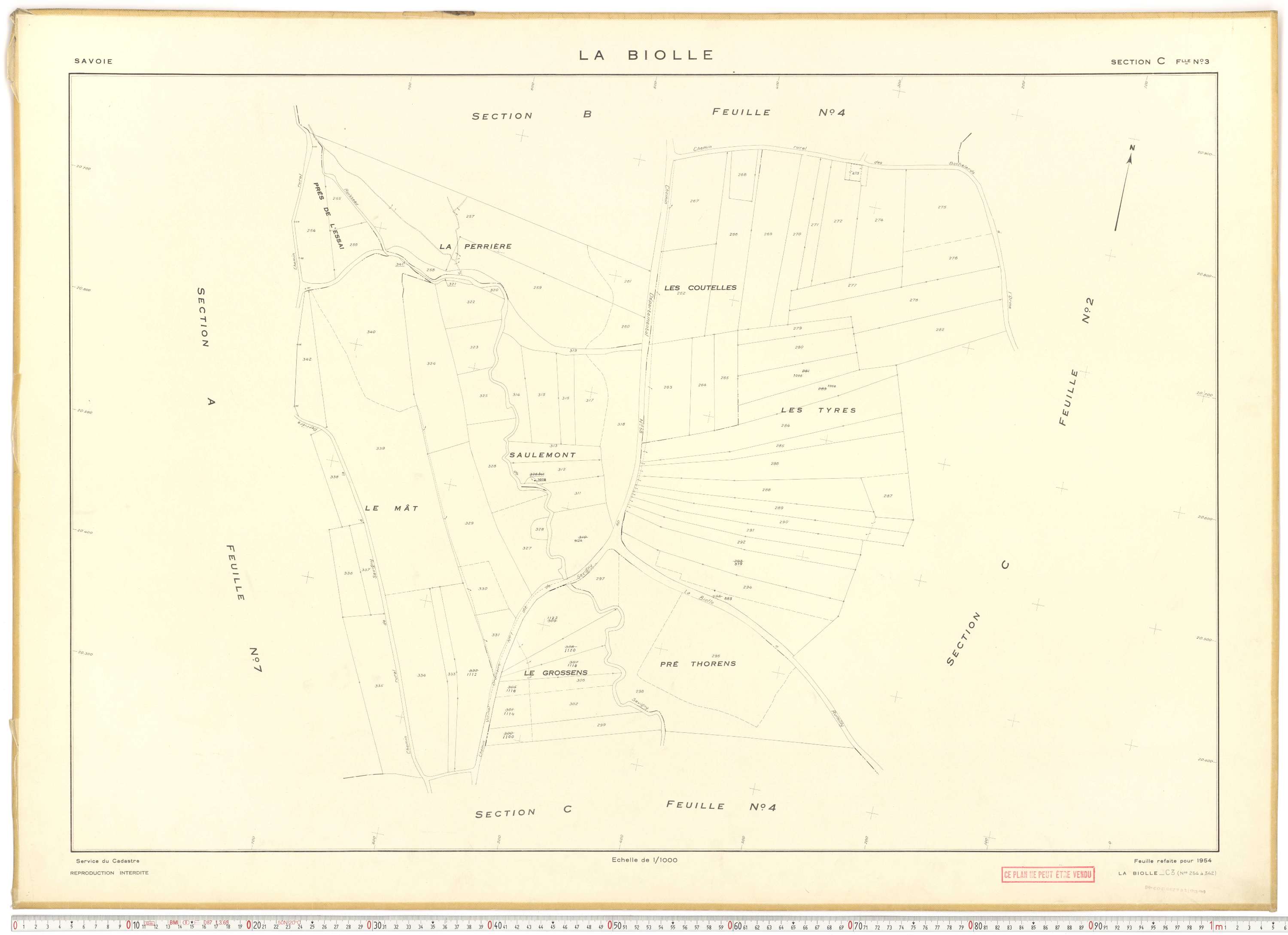 La Biolle - Plans cadastraux du cadastre rénové en 1954 et mis à jour en 1988.