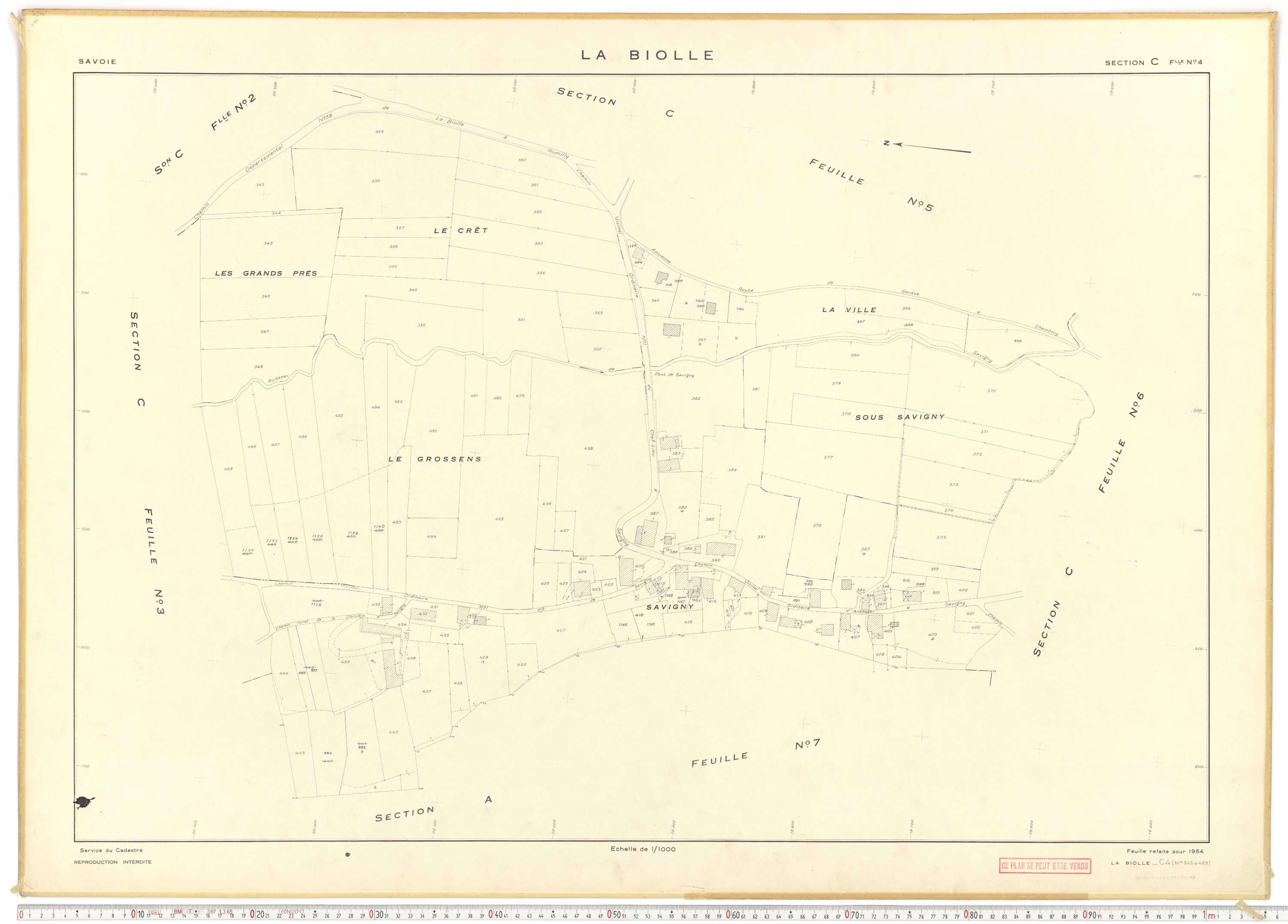 La Biolle - Plans cadastraux du cadastre rénové en 1954 et mis à jour en 1988.