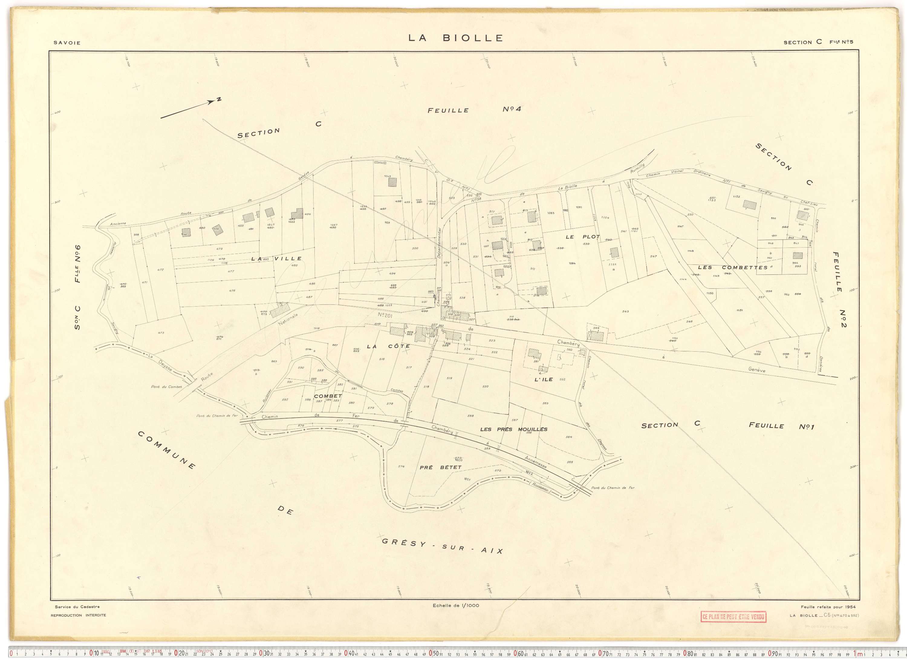 La Biolle - Plans cadastraux du cadastre rénové en 1954 et mis à jour en 1988.