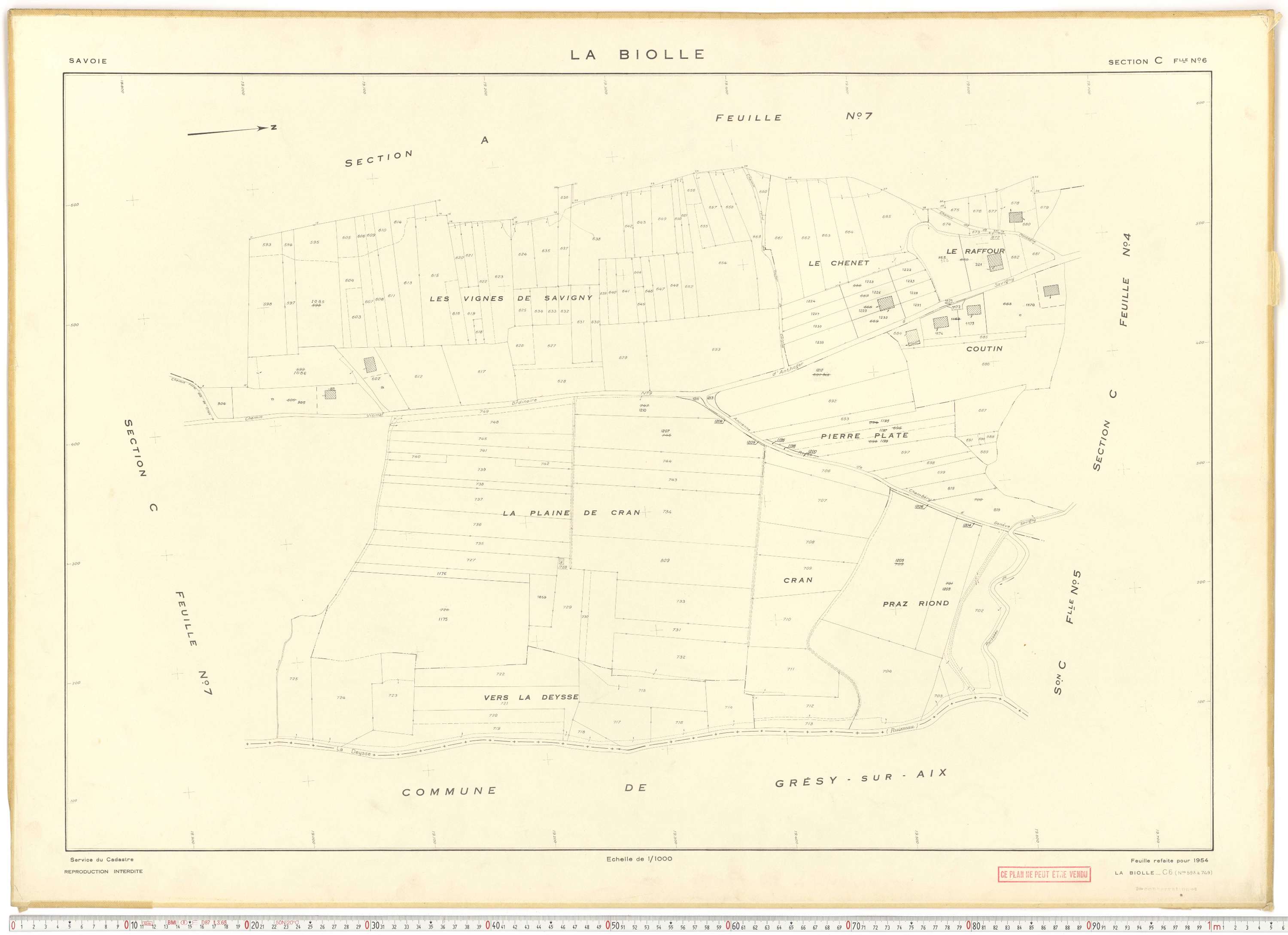 La Biolle - Plans cadastraux du cadastre rénové en 1954 et mis à jour en 1988.