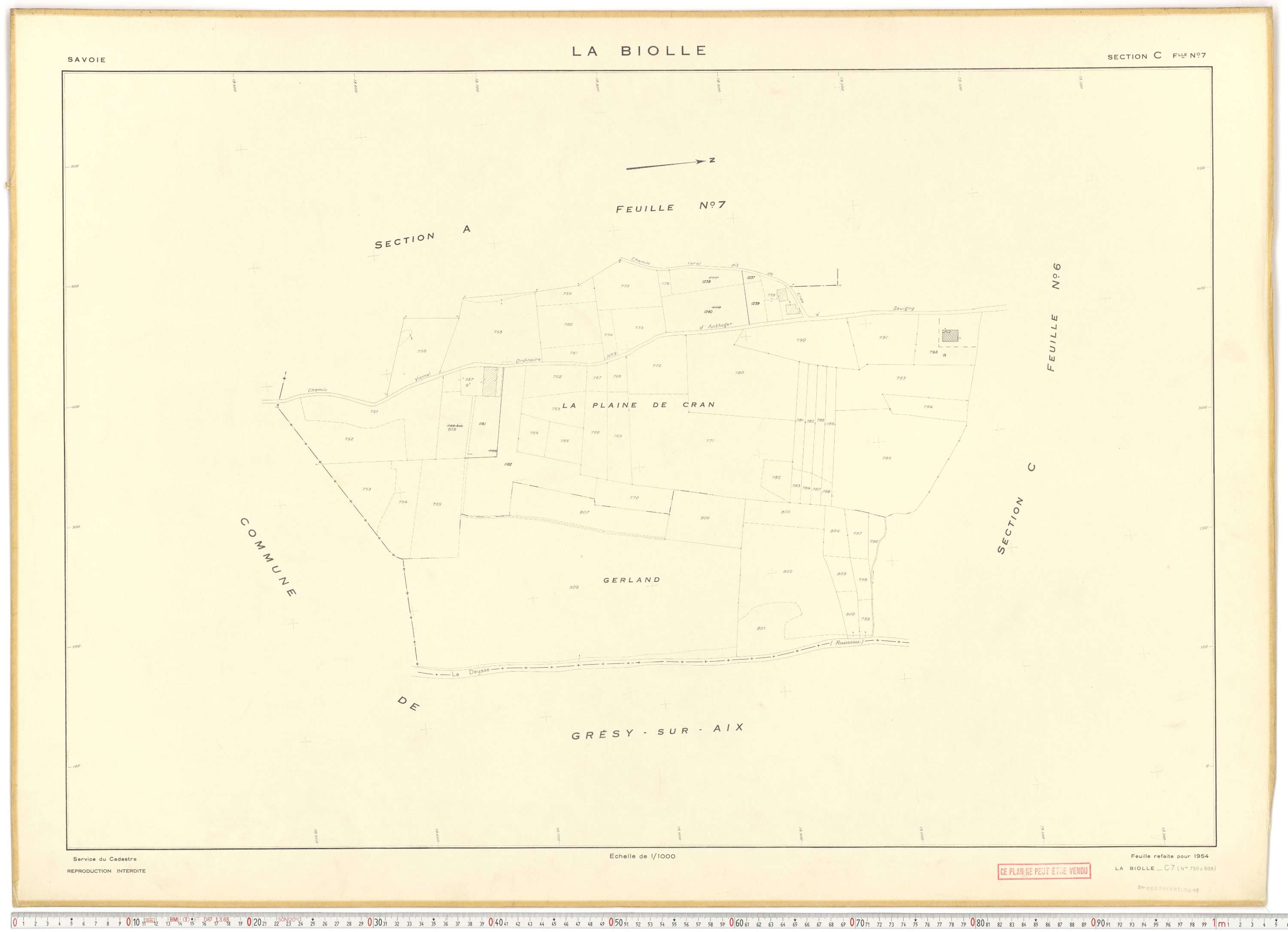La Biolle - Plans cadastraux du cadastre rénové en 1954 et mis à jour en 1988.