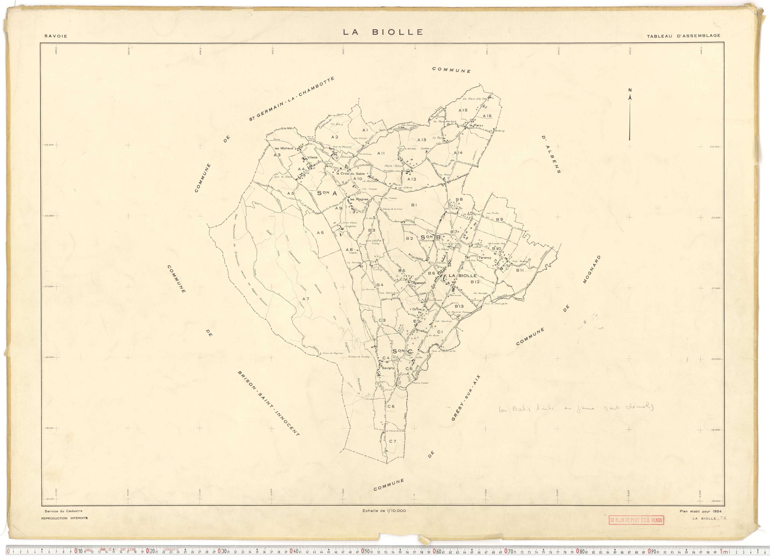 La Biolle - Plans cadastraux du cadastre rénové en 1954 et mis à jour en 1988.