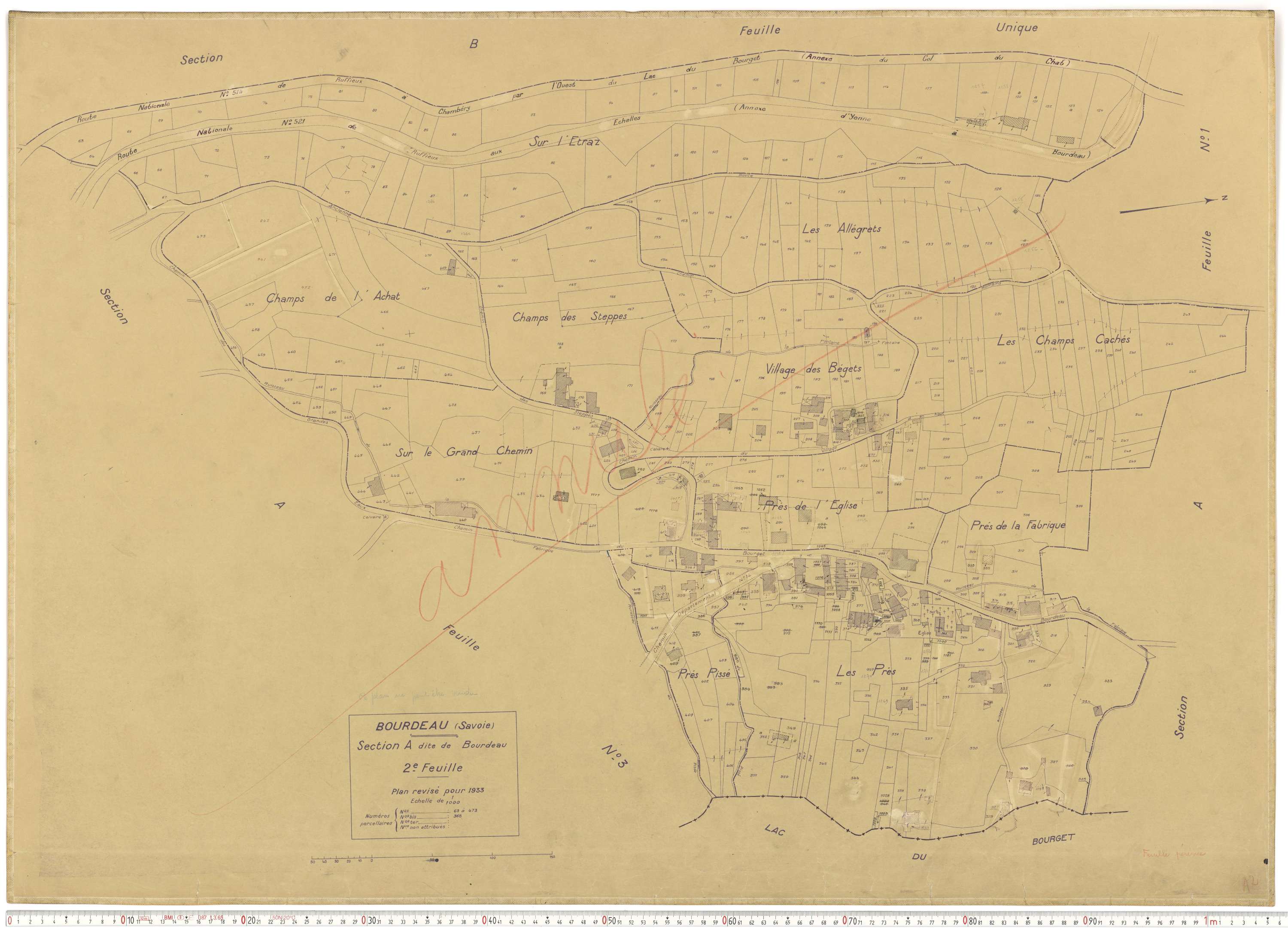 Bourdeau - Plans cadastraux du cadastre rénové en 1933 et mis à jour en 1988.