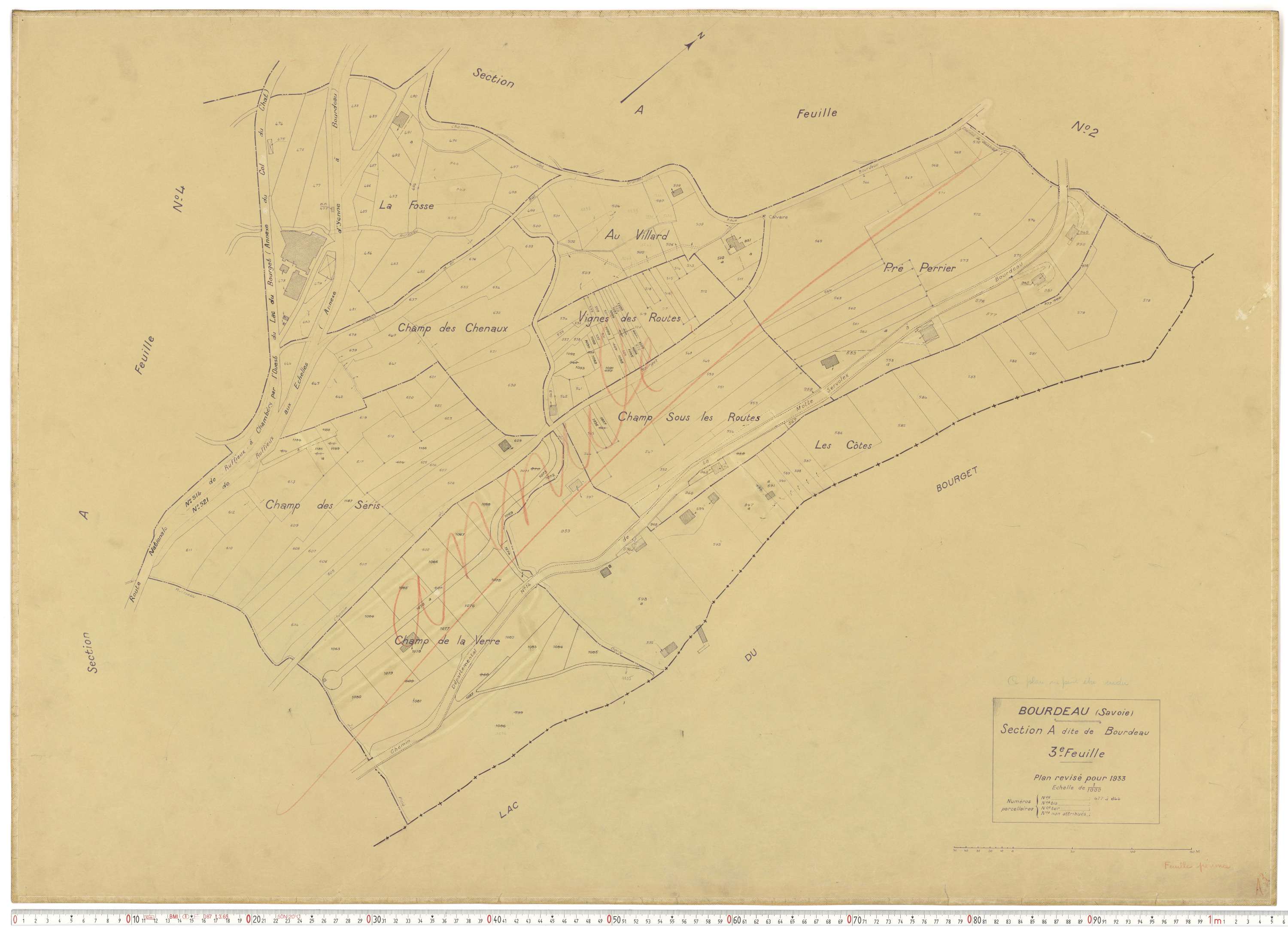 Bourdeau - Plans cadastraux du cadastre rénové en 1933 et mis à jour en 1988.