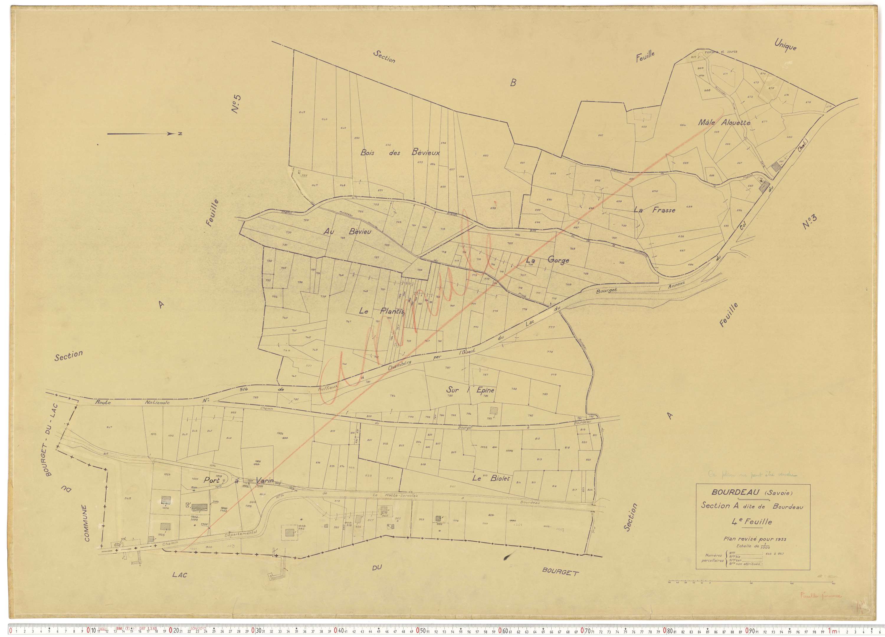 Bourdeau - Plans cadastraux du cadastre rénové en 1933 et mis à jour en 1988.