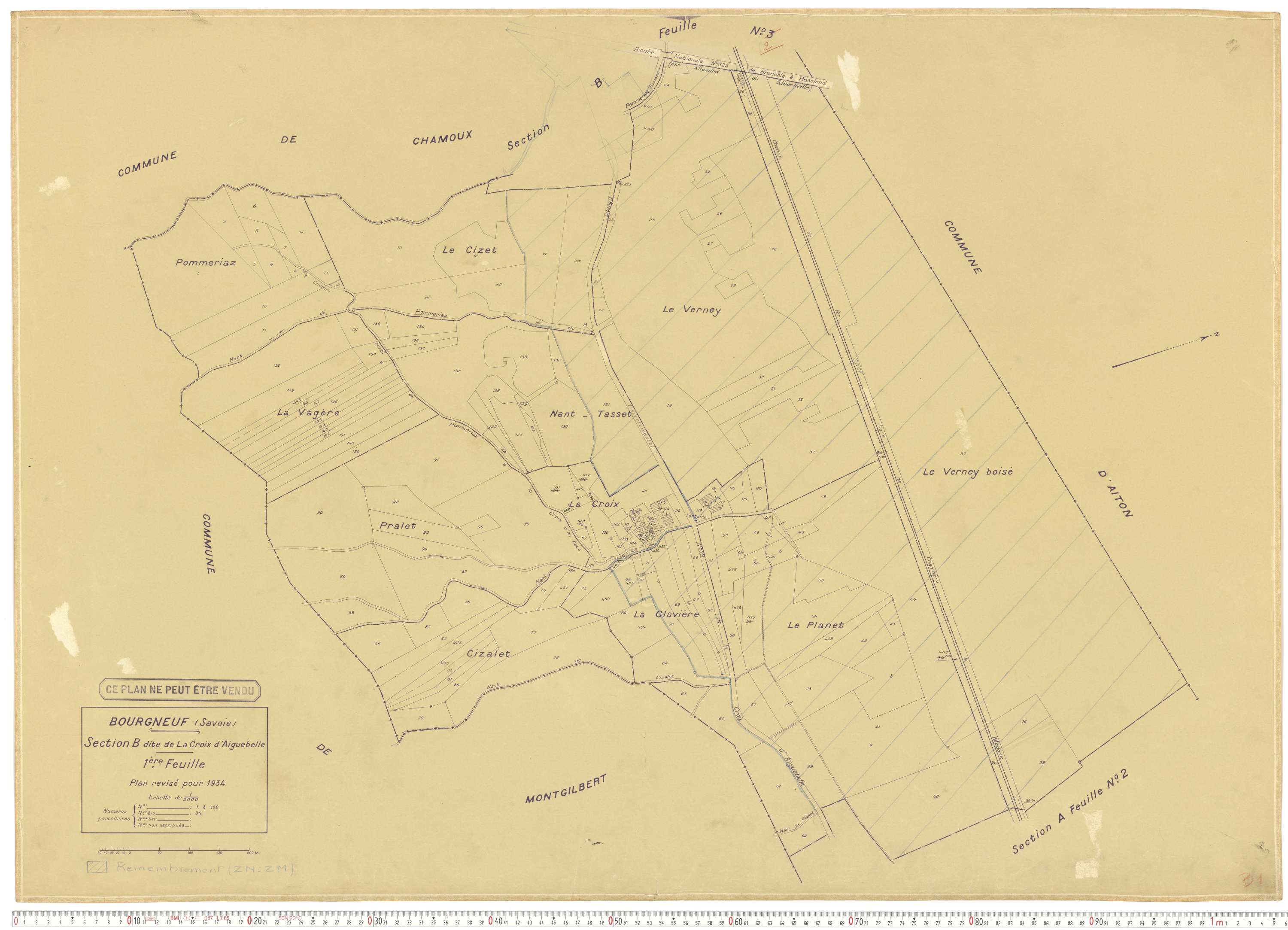 Bourgneuf - Plans cadastraux du cadastre rénové, 1934, et cadastre remembré, 1976.
