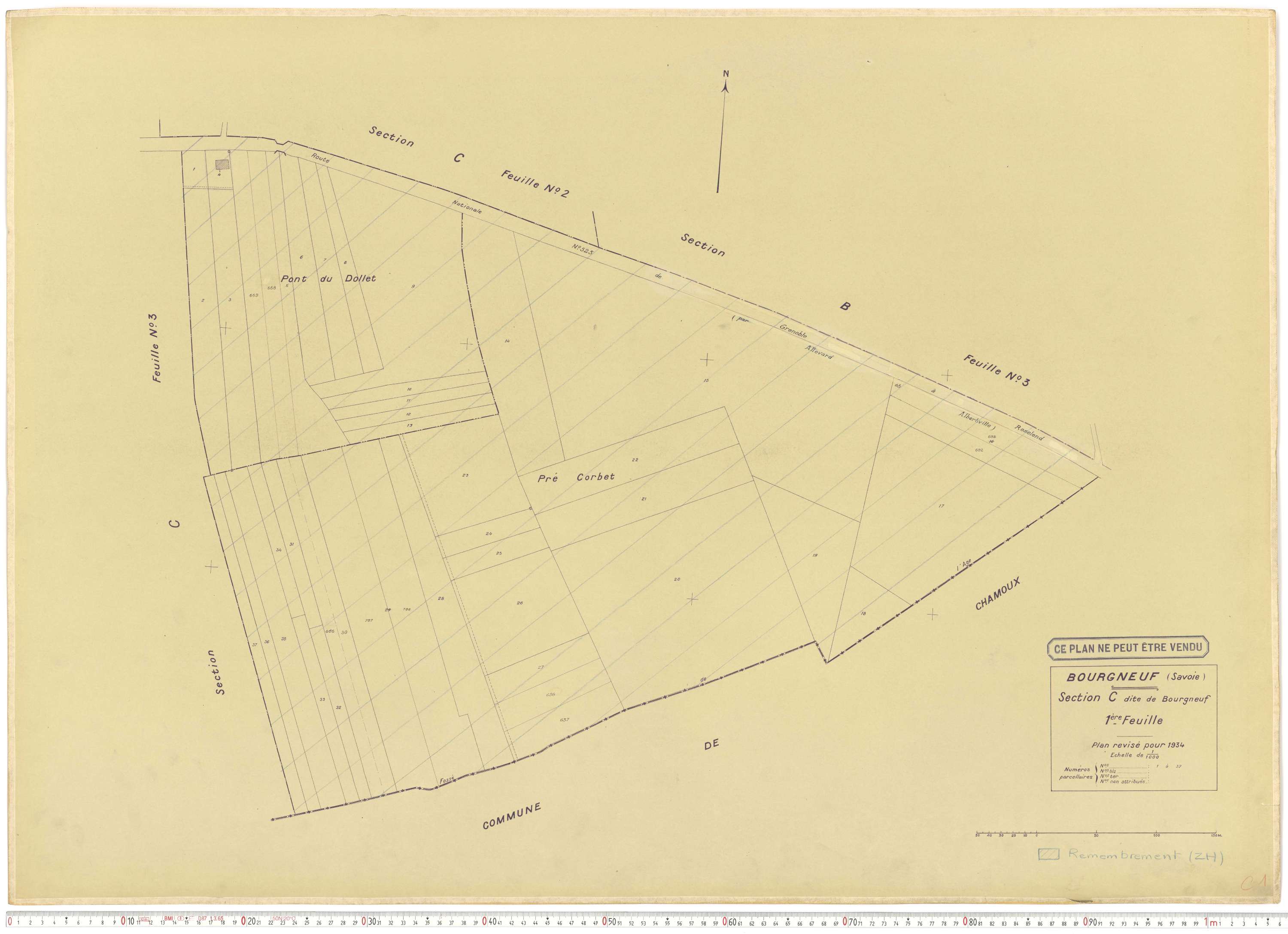 Bourgneuf - Plans cadastraux du cadastre rénové, 1934, et cadastre remembré, 1976.