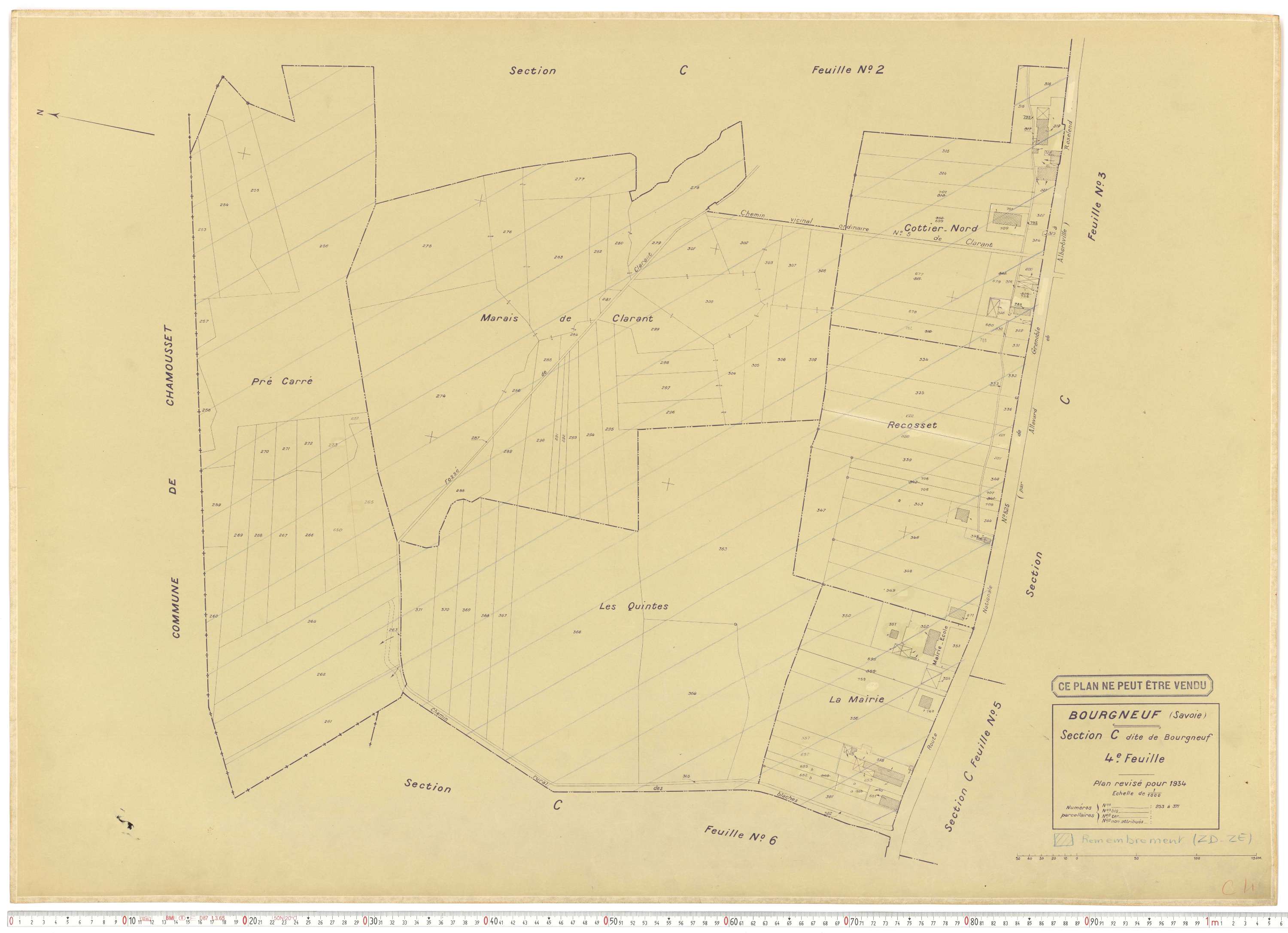 Bourgneuf - Plans cadastraux du cadastre rénové, 1934, et cadastre remembré, 1976.