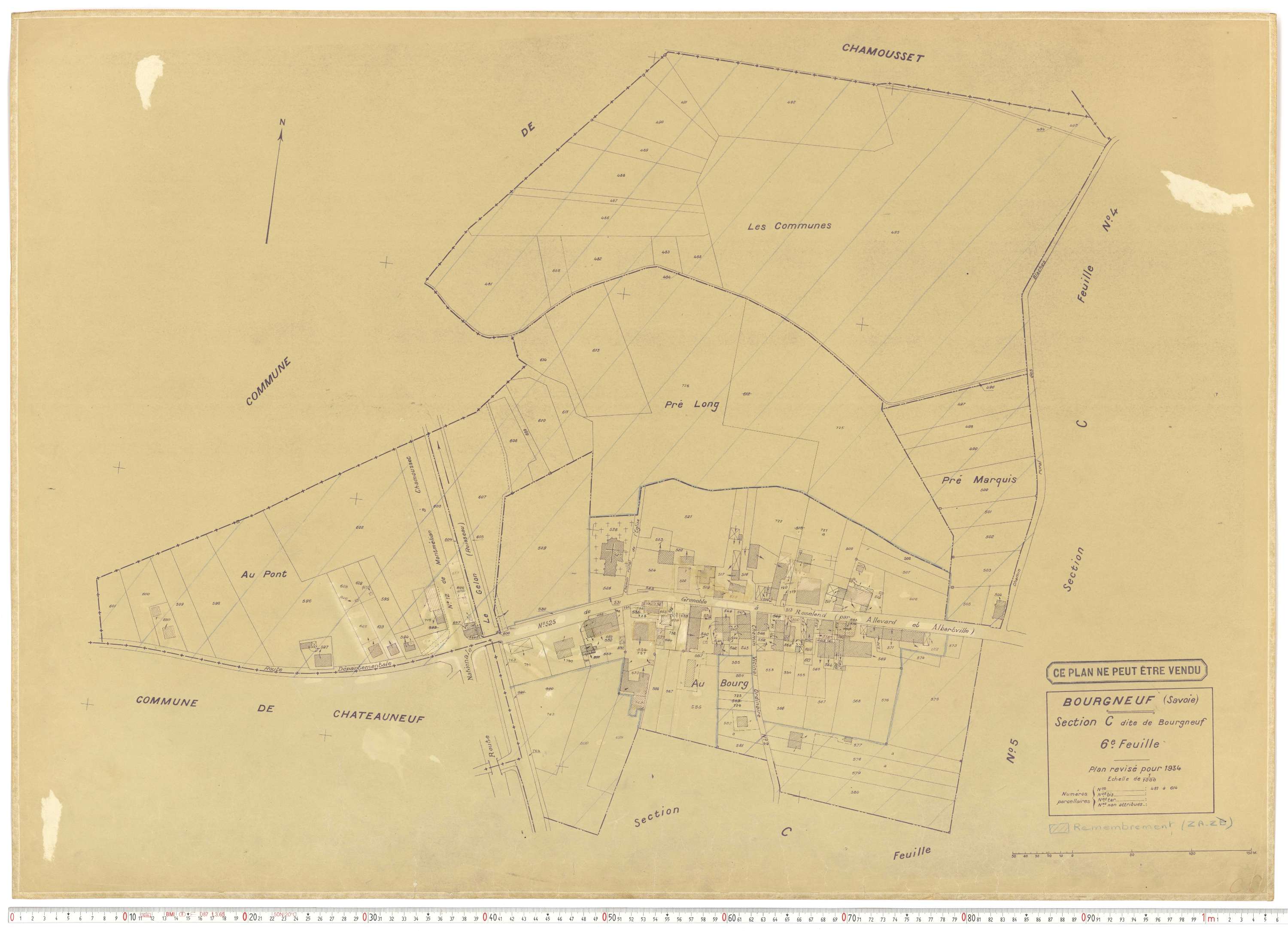 Bourgneuf - Plans cadastraux du cadastre rénové, 1934, et cadastre remembré, 1976.