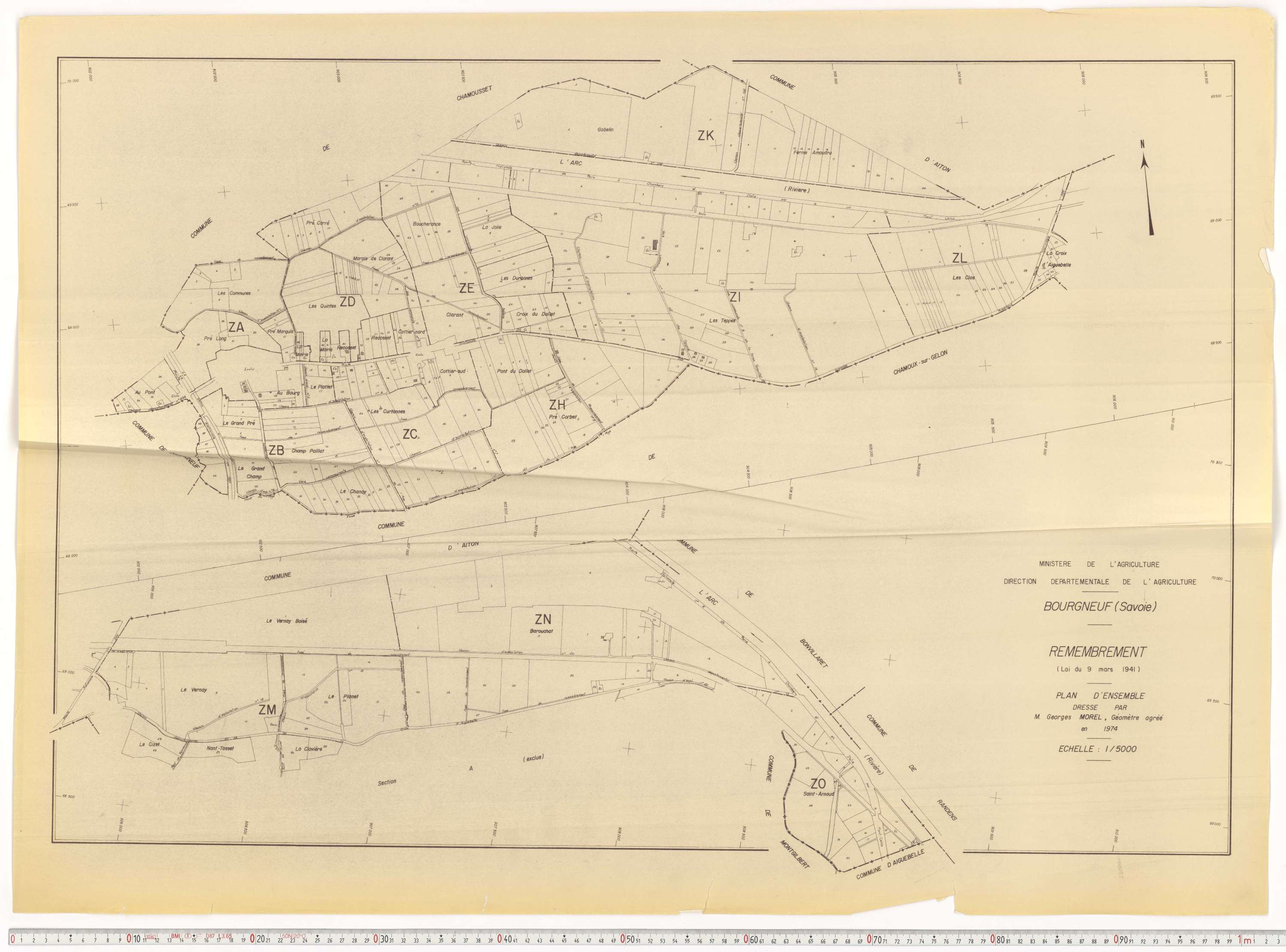Bourgneuf - Plans cadastraux du cadastre rénové, 1934, et cadastre remembré, 1976.