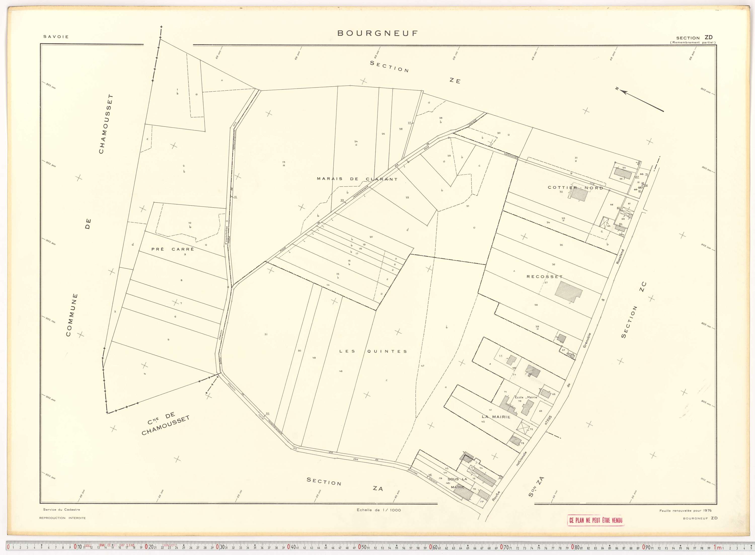 Bourgneuf - Plans cadastraux du cadastre rénové, 1934, et cadastre remembré, 1976.