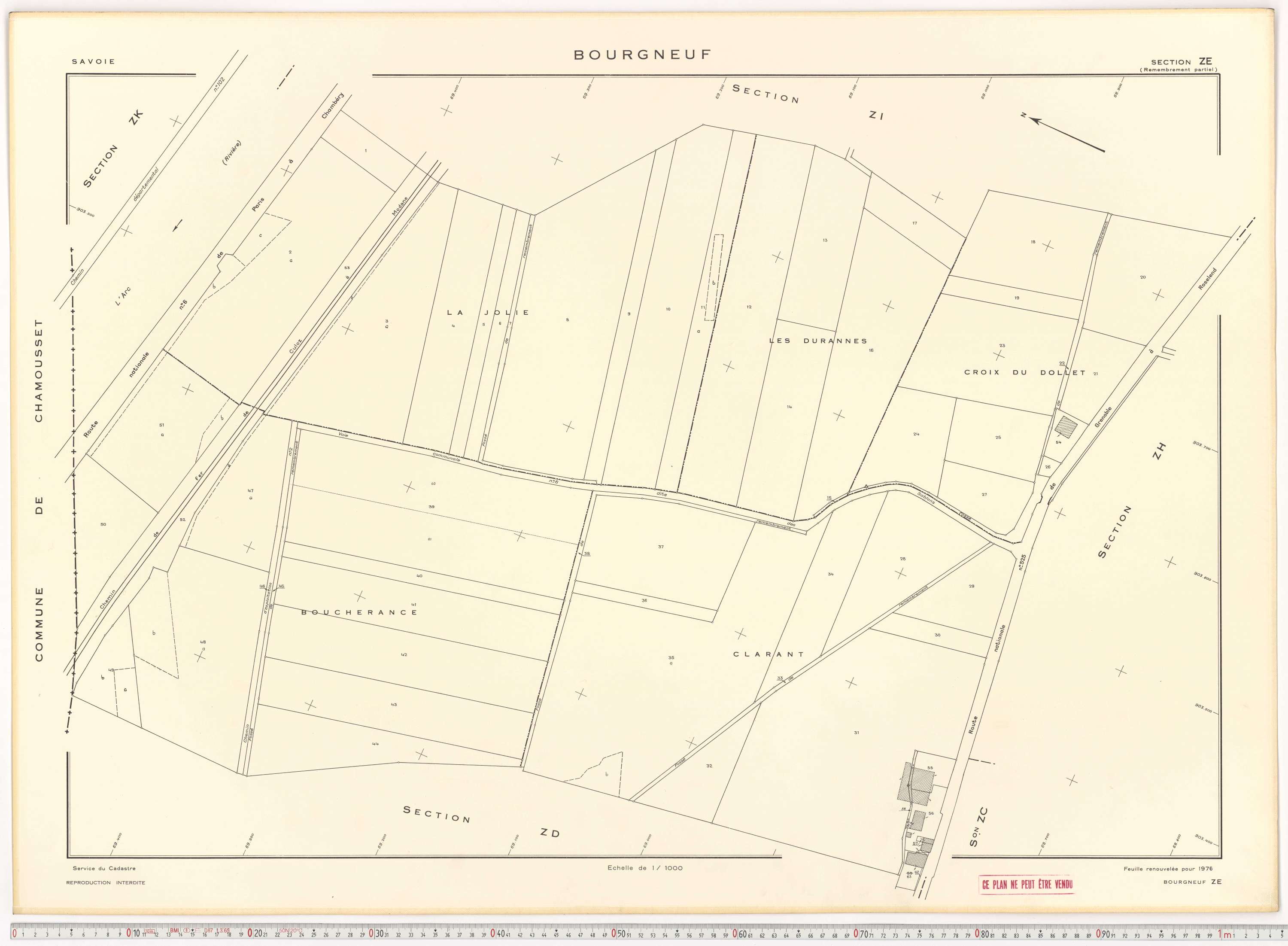 Bourgneuf - Plans cadastraux du cadastre rénové, 1934, et cadastre remembré, 1976.
