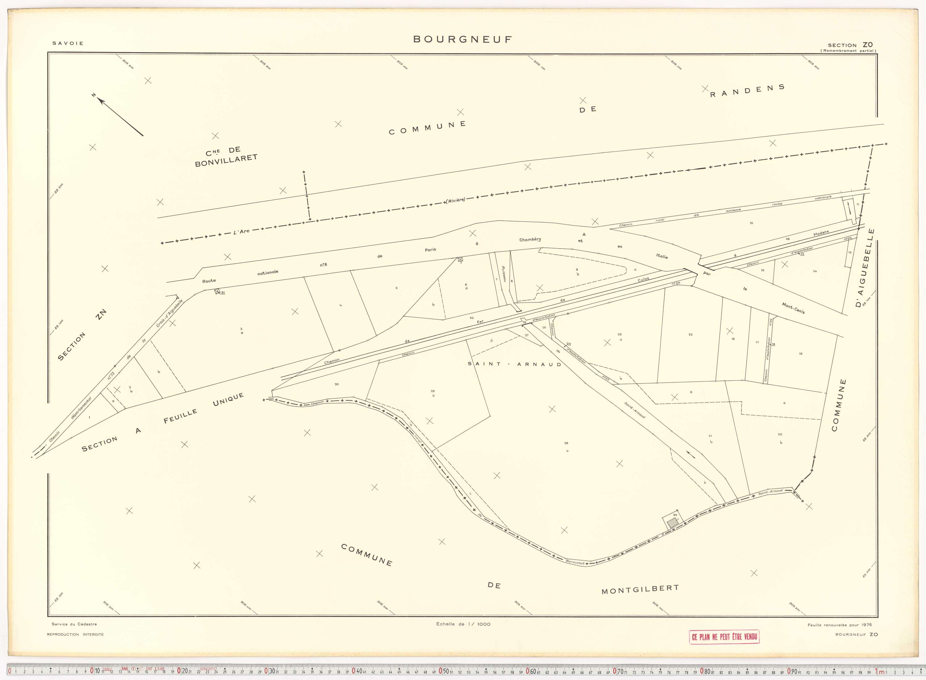 Bourgneuf - Plans cadastraux du cadastre rénové, 1934, et cadastre remembré, 1976.
