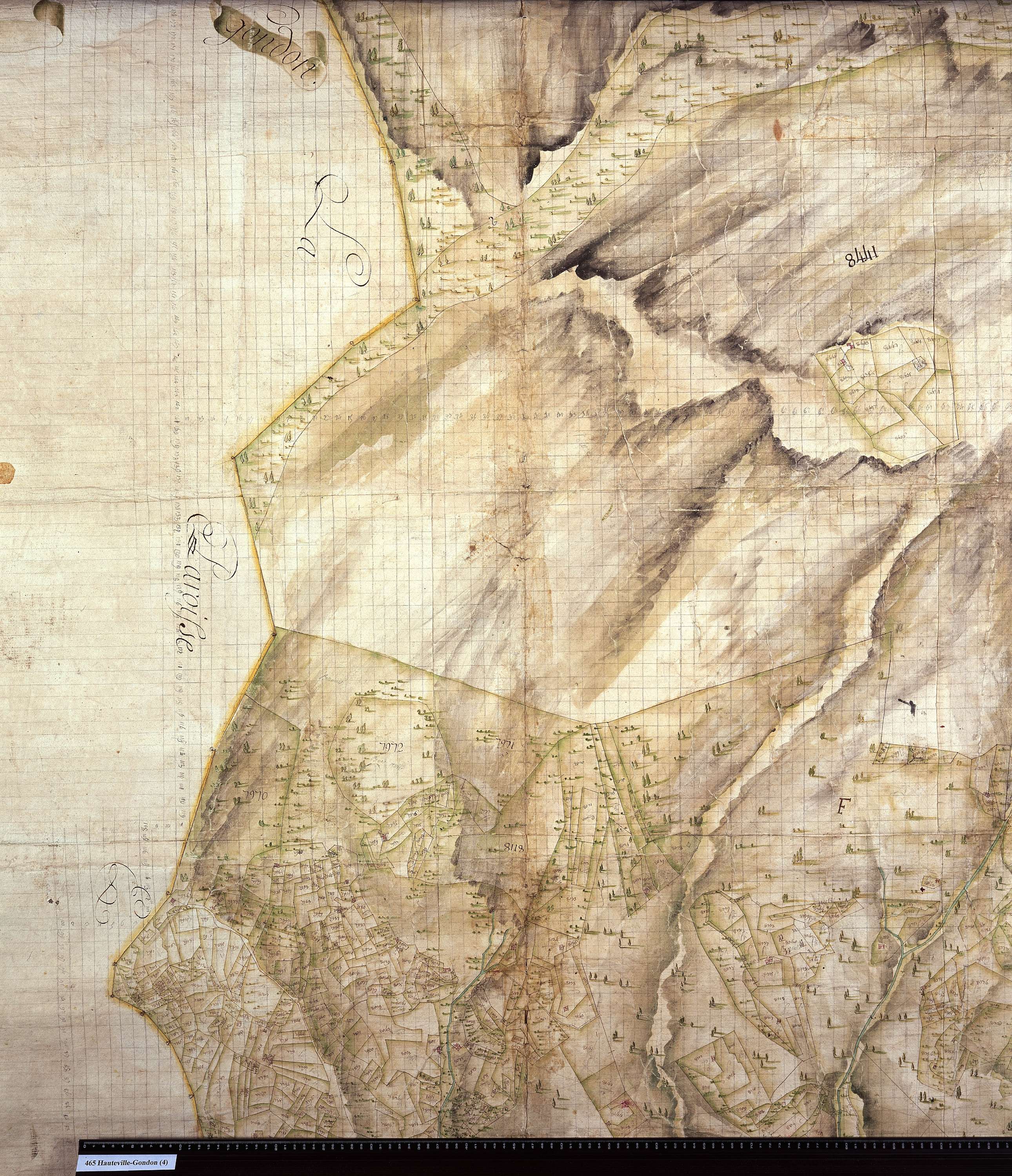Bourg-Saint-Maurice - Copie de la mappe originale (plan cadastral) de la commune d’Hauteville-Gondon. Signée Cocelli, directeur de la péréquation.