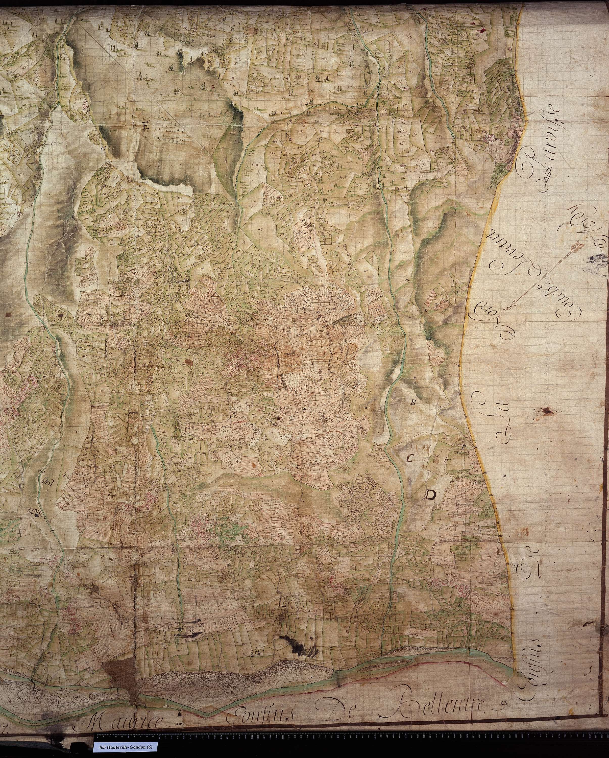 Bourg-Saint-Maurice - Copie de la mappe originale (plan cadastral) de la commune d’Hauteville-Gondon. Signée Cocelli, directeur de la péréquation.