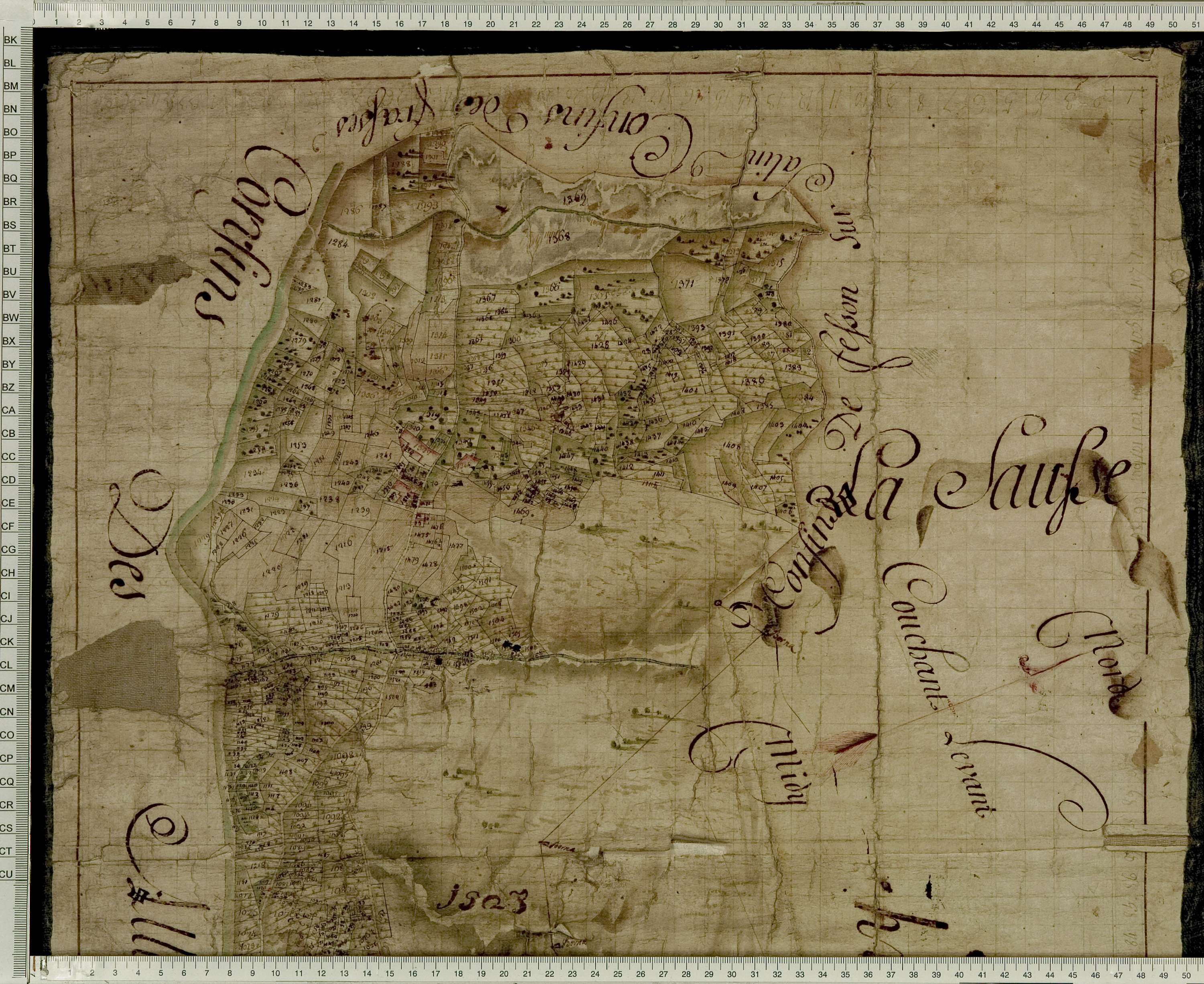 Brides-les-Bains - Copie de la mappe originale (plan cadastral) de la commune de La Saulce. Signée Cocelli, directeur de la péréquation.