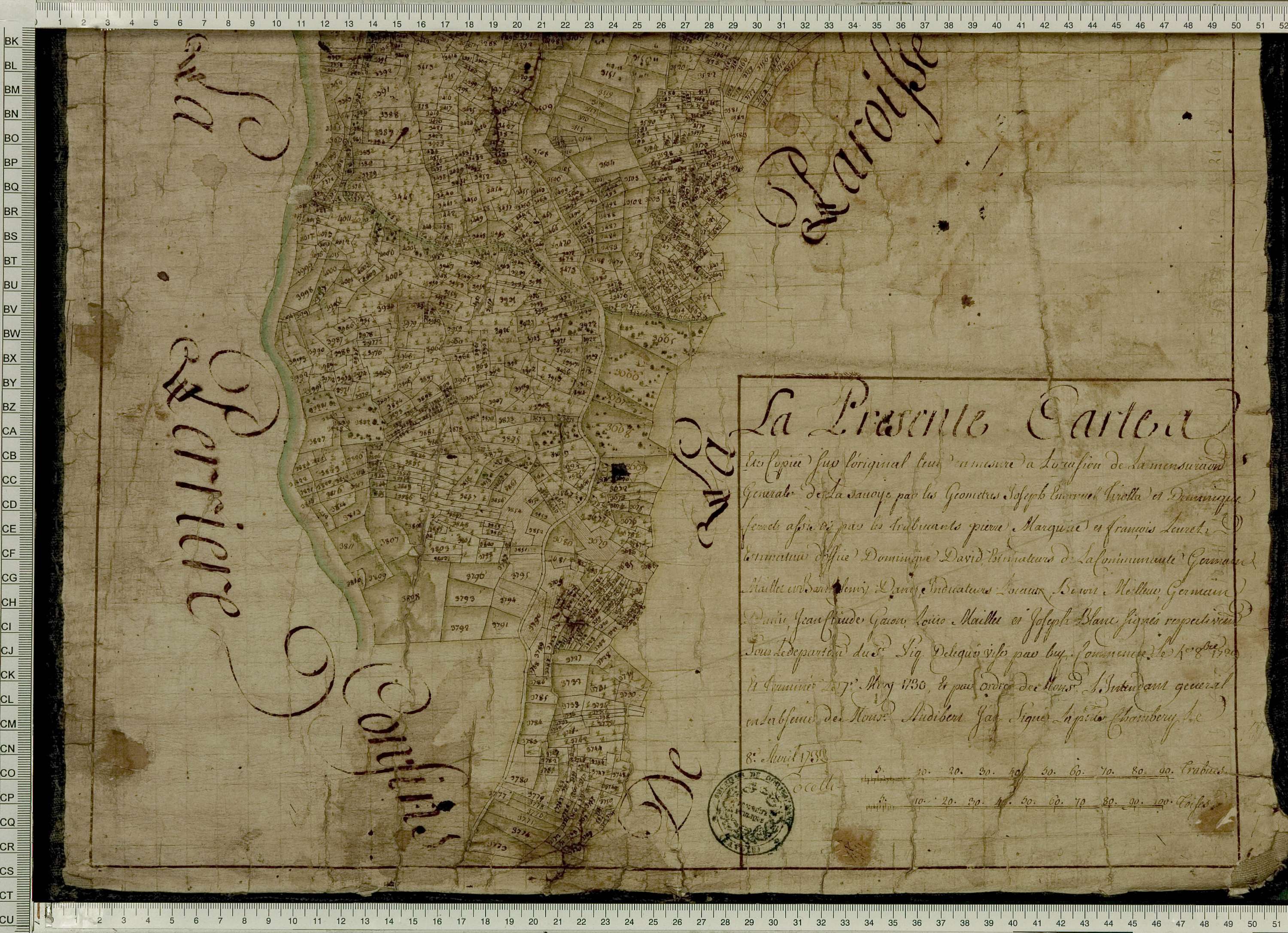Brides-les-Bains - Copie de la mappe originale (plan cadastral) de la commune de La Saulce. Signée Cocelli, directeur de la péréquation.