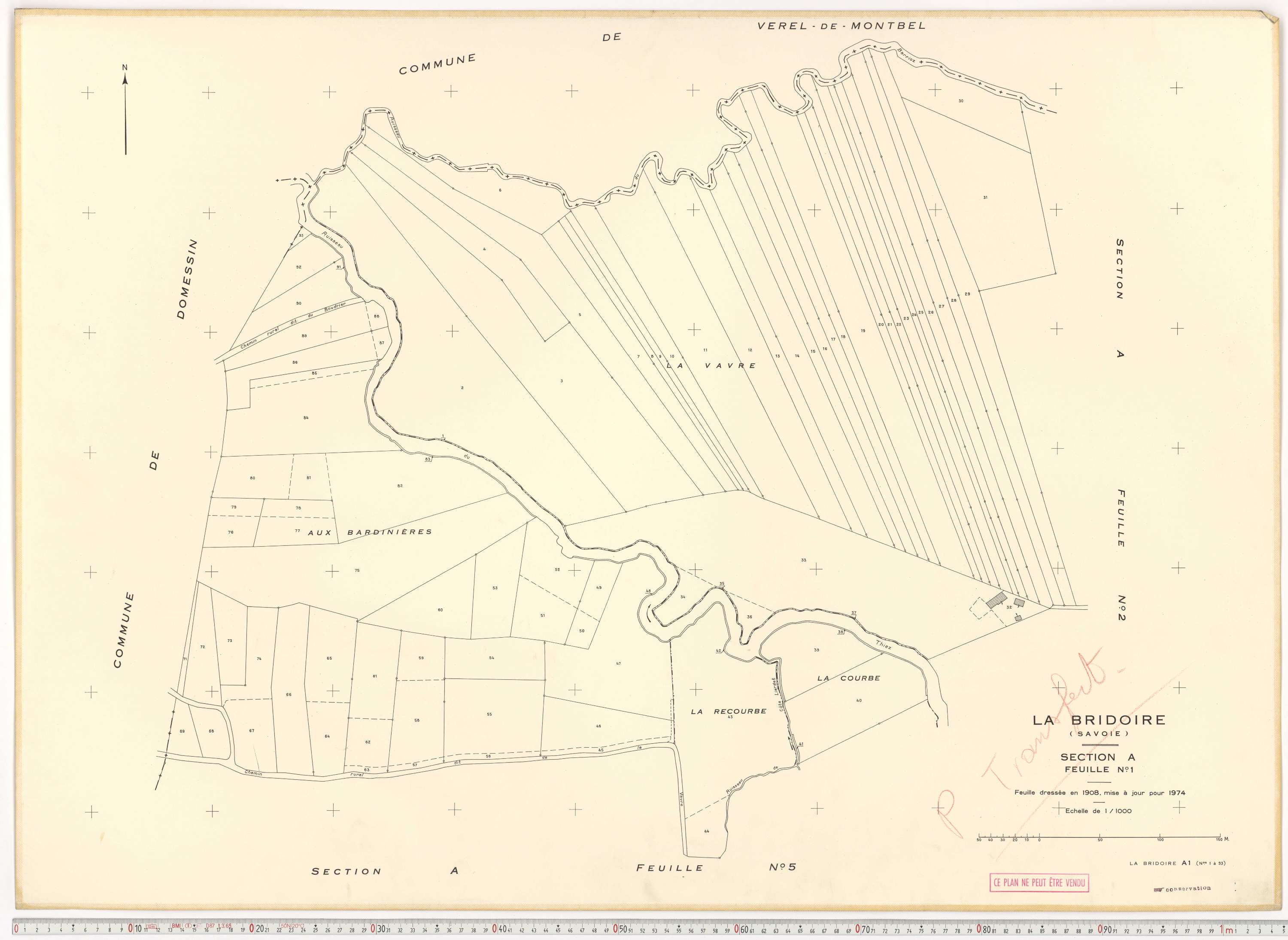 La Bridoire - Plans cadastraux du cadastre rénové en 1974 et mis à jour en 1988.
