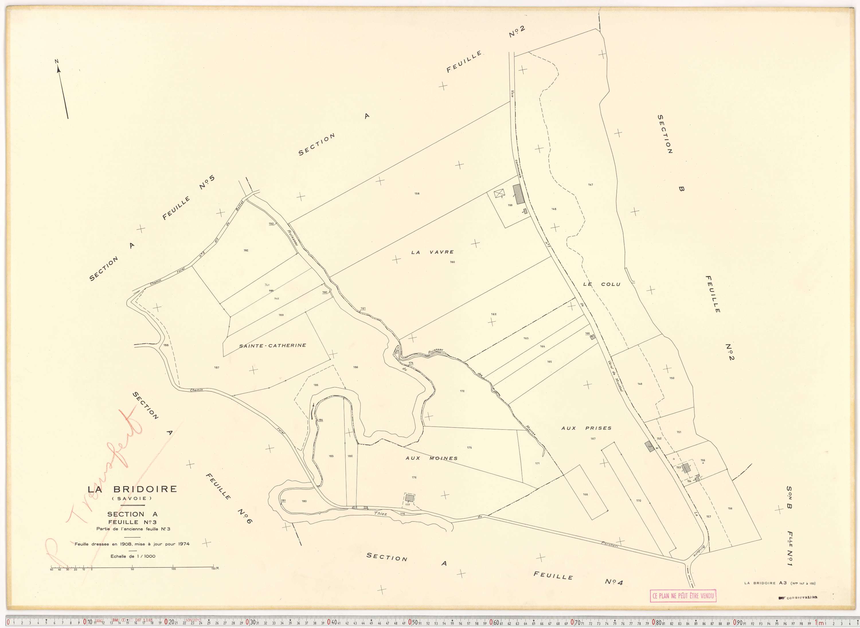 La Bridoire - Plans cadastraux du cadastre rénové en 1974 et mis à jour en 1988.