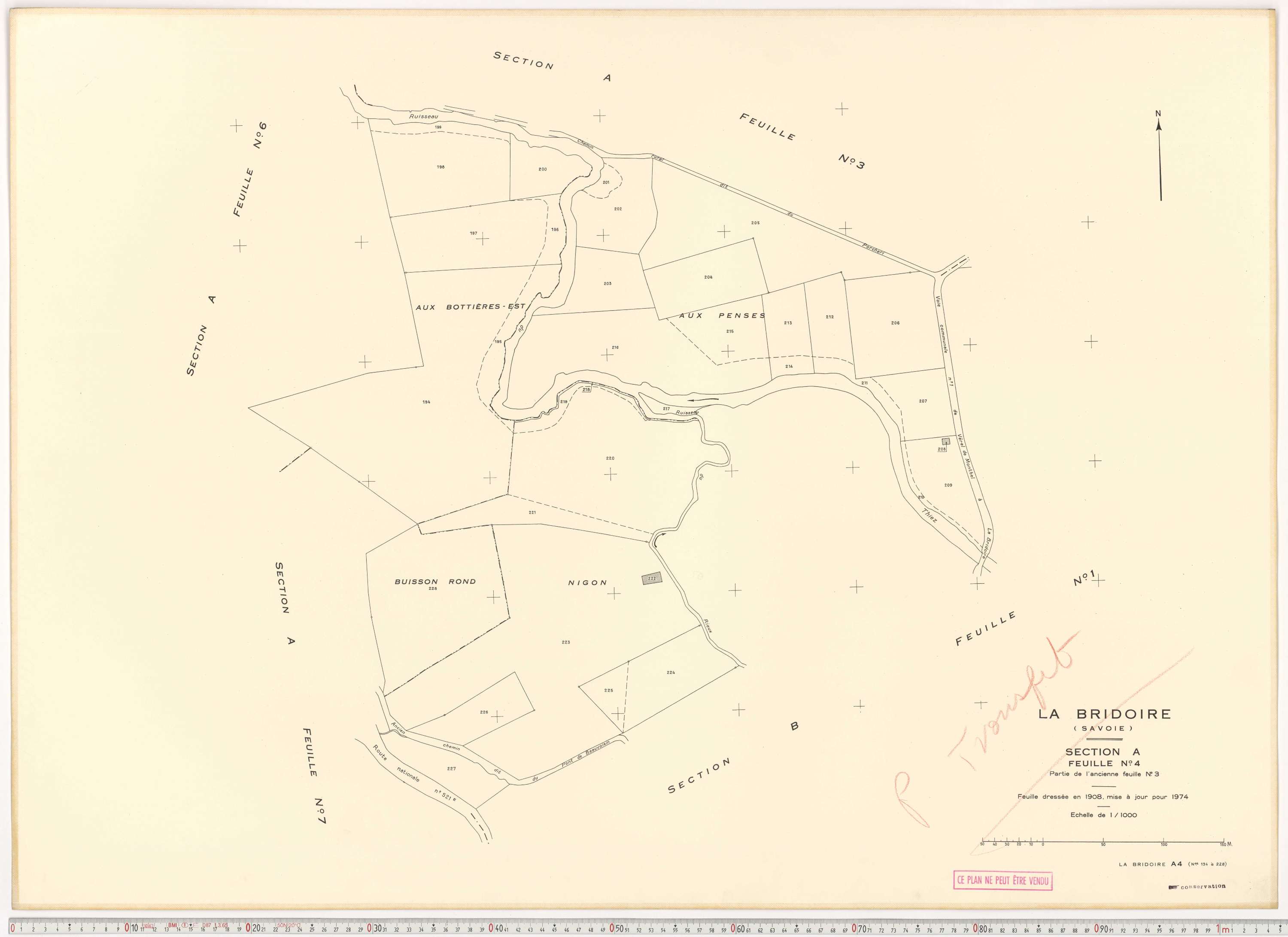 La Bridoire - Plans cadastraux du cadastre rénové en 1974 et mis à jour en 1988.