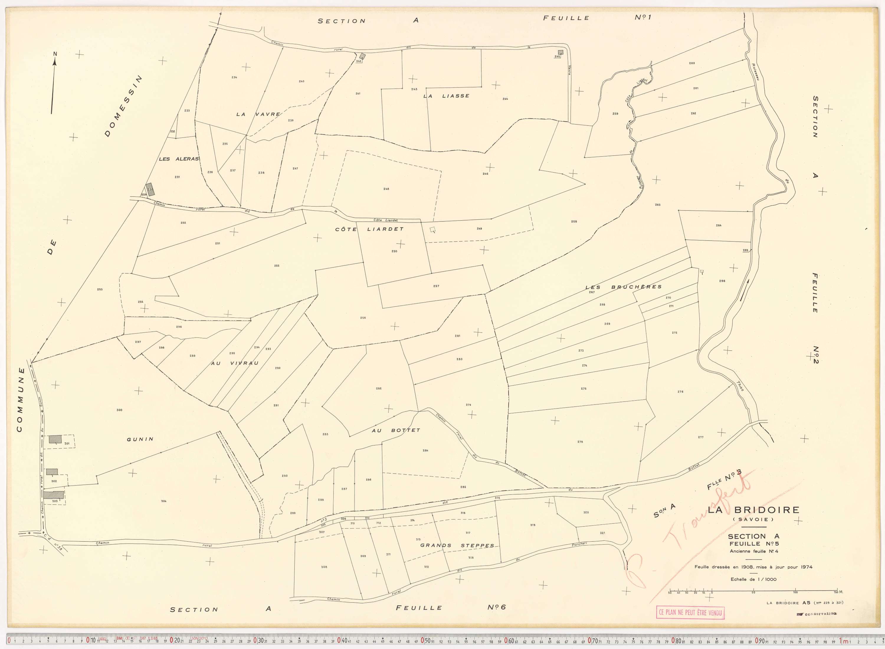 La Bridoire - Plans cadastraux du cadastre rénové en 1974 et mis à jour en 1988.