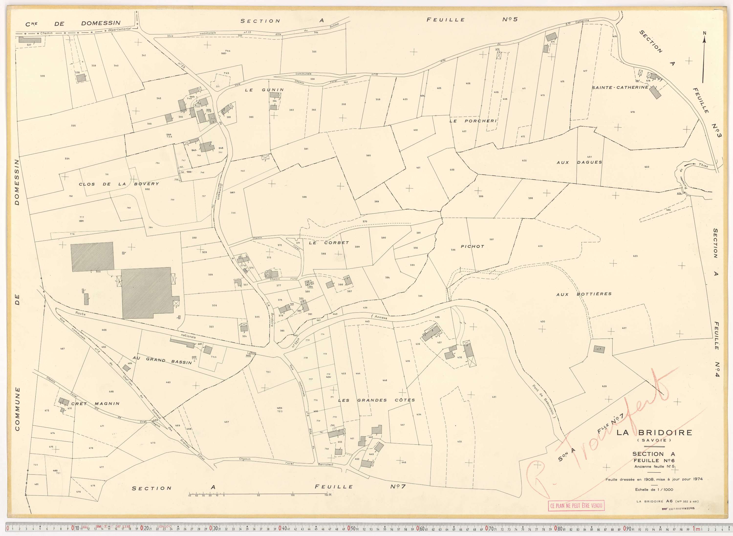 La Bridoire - Plans cadastraux du cadastre rénové en 1974 et mis à jour en 1988.