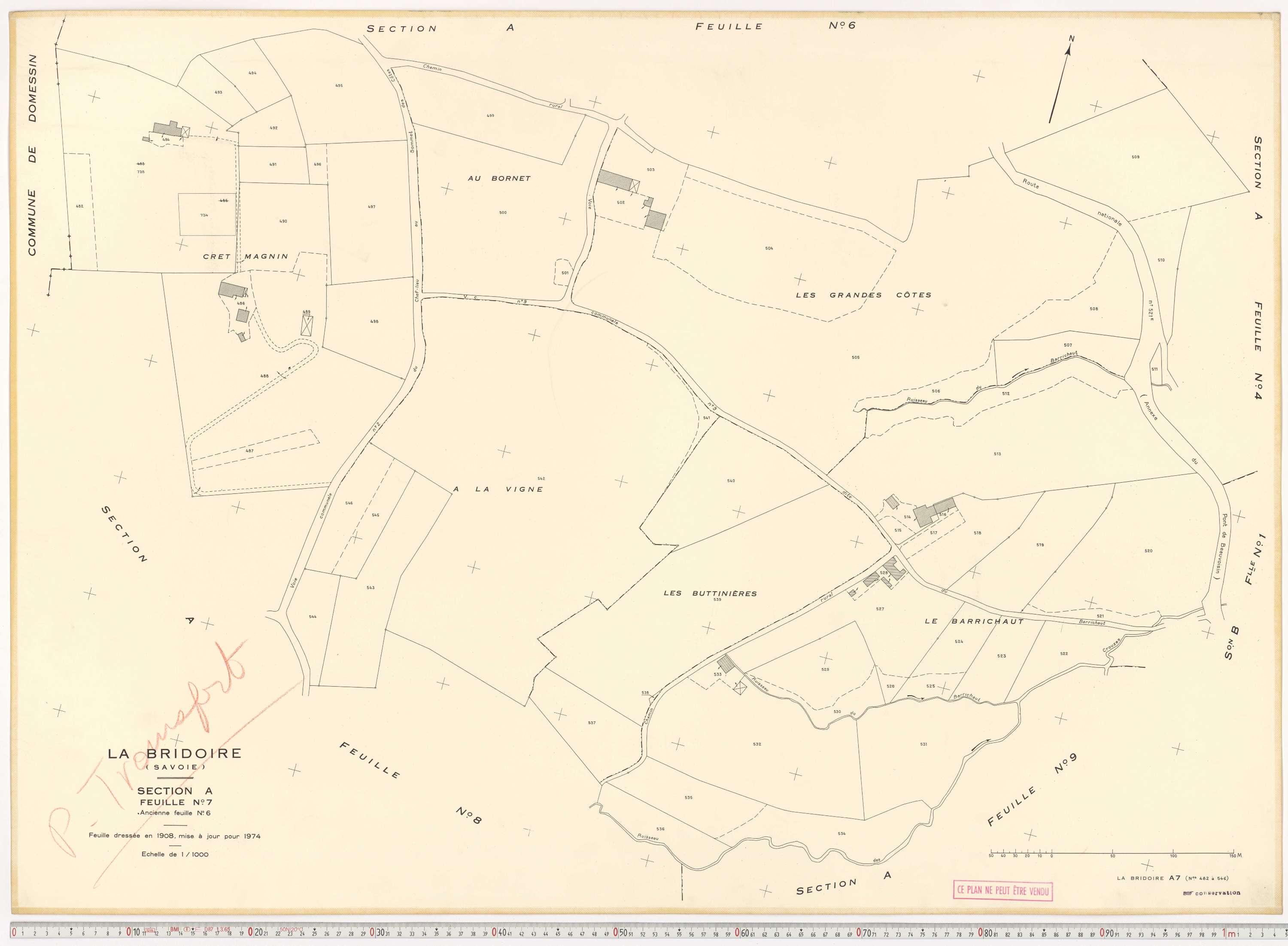 La Bridoire - Plans cadastraux du cadastre rénové en 1974 et mis à jour en 1988.