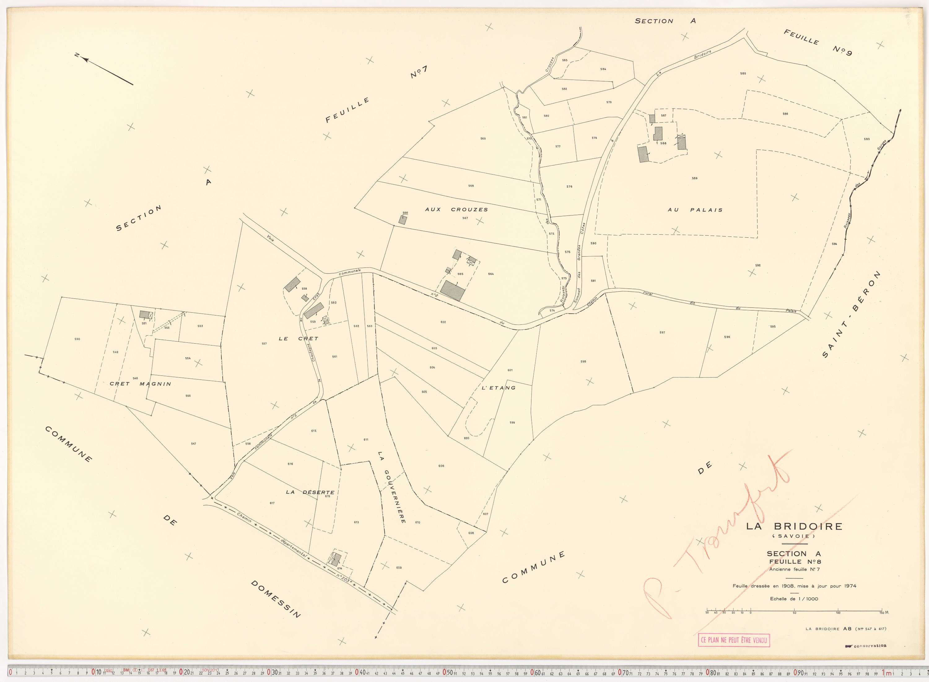 La Bridoire - Plans cadastraux du cadastre rénové en 1974 et mis à jour en 1988.