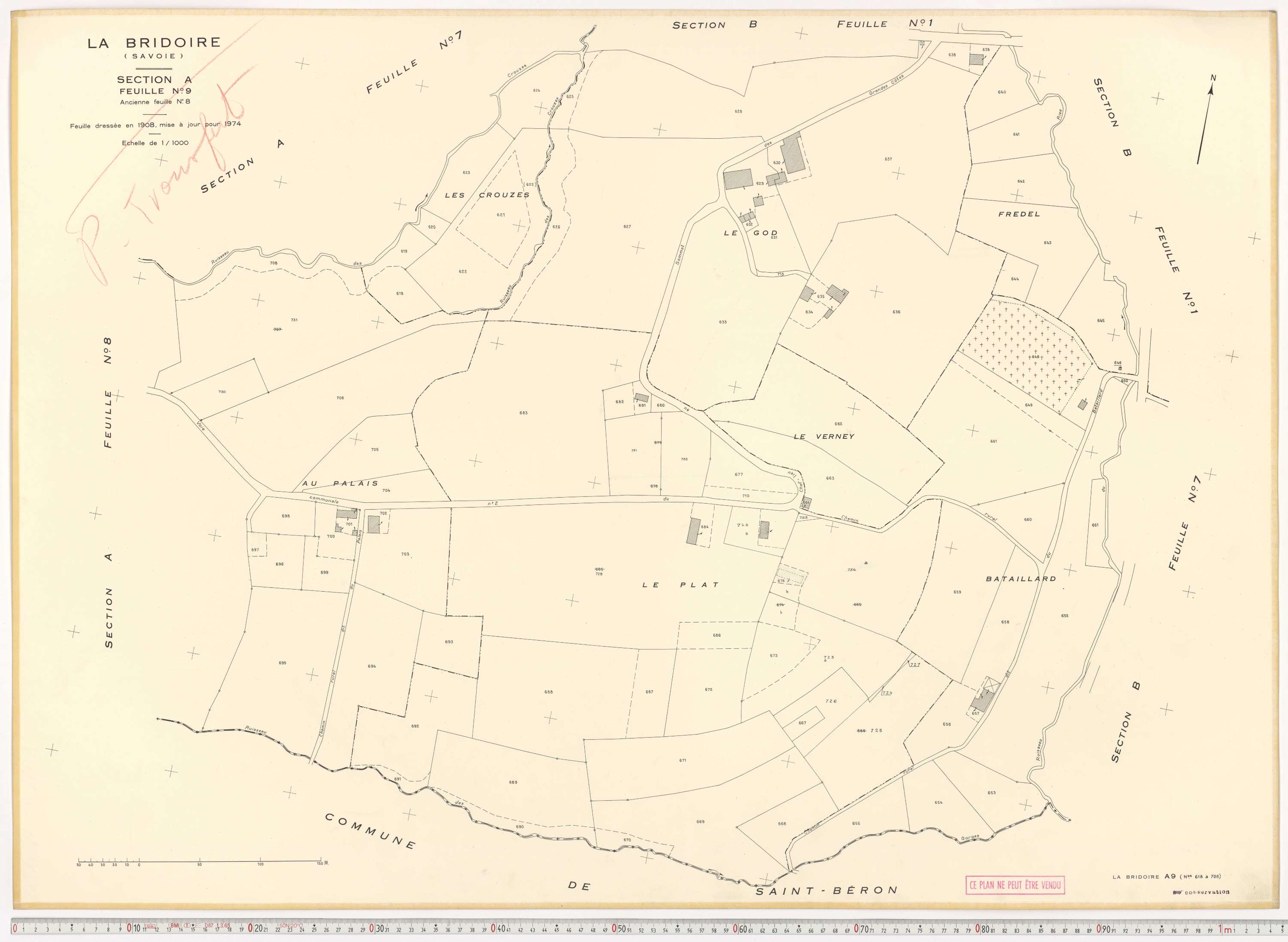 La Bridoire - Plans cadastraux du cadastre rénové en 1974 et mis à jour en 1988.