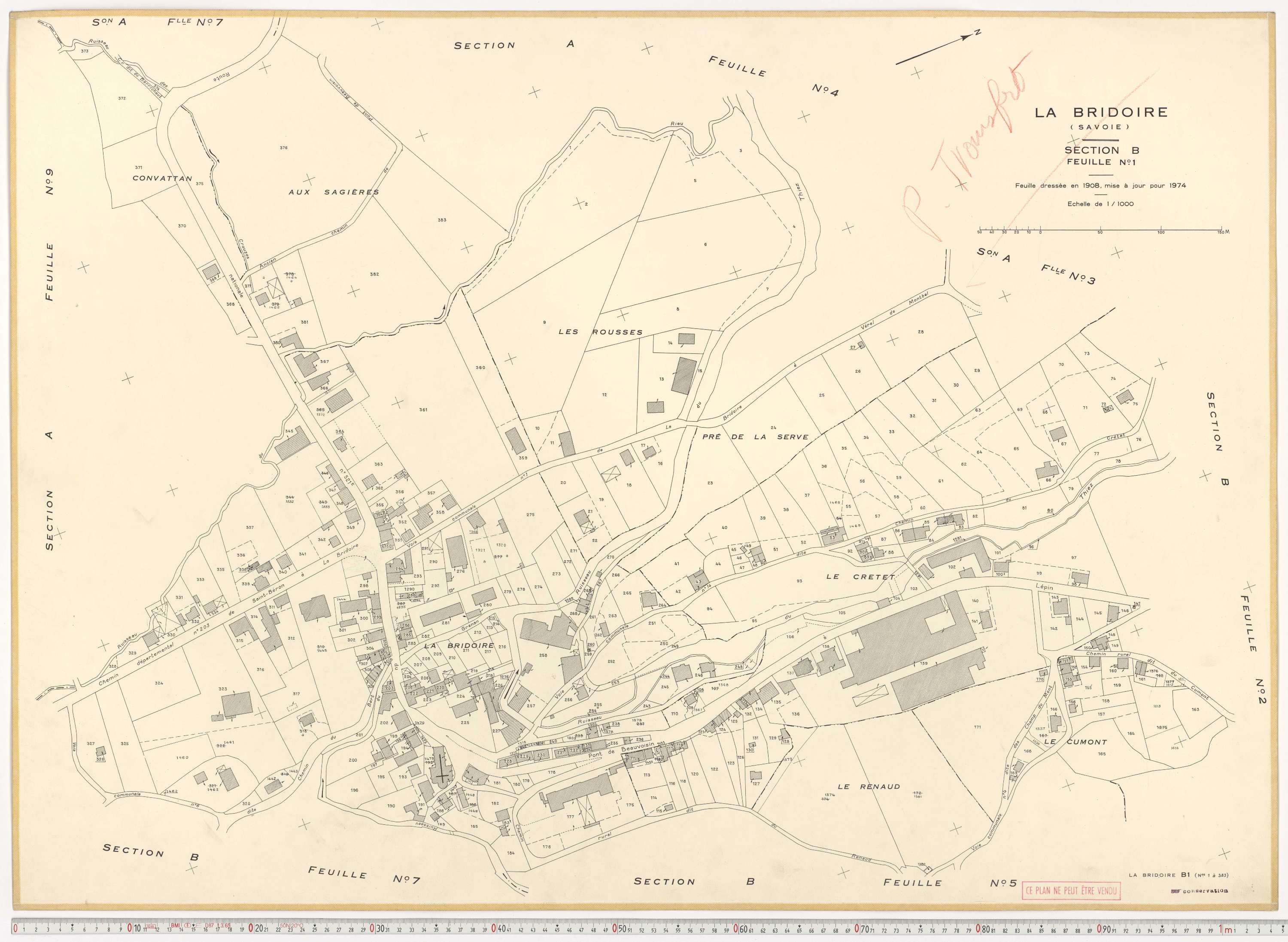 La Bridoire - Plans cadastraux du cadastre rénové en 1974 et mis à jour en 1988.
