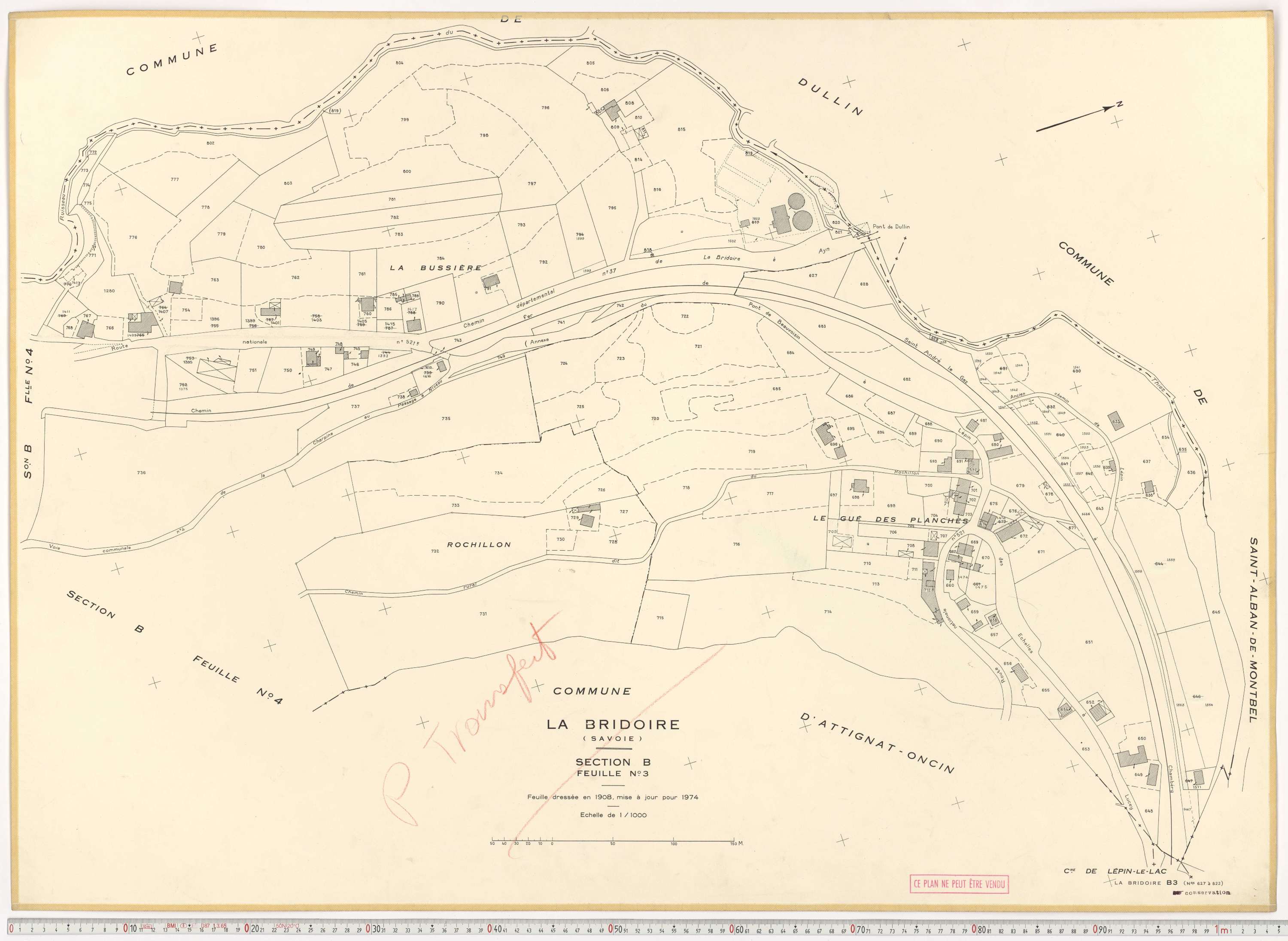 La Bridoire - Plans cadastraux du cadastre rénové en 1974 et mis à jour en 1988.
