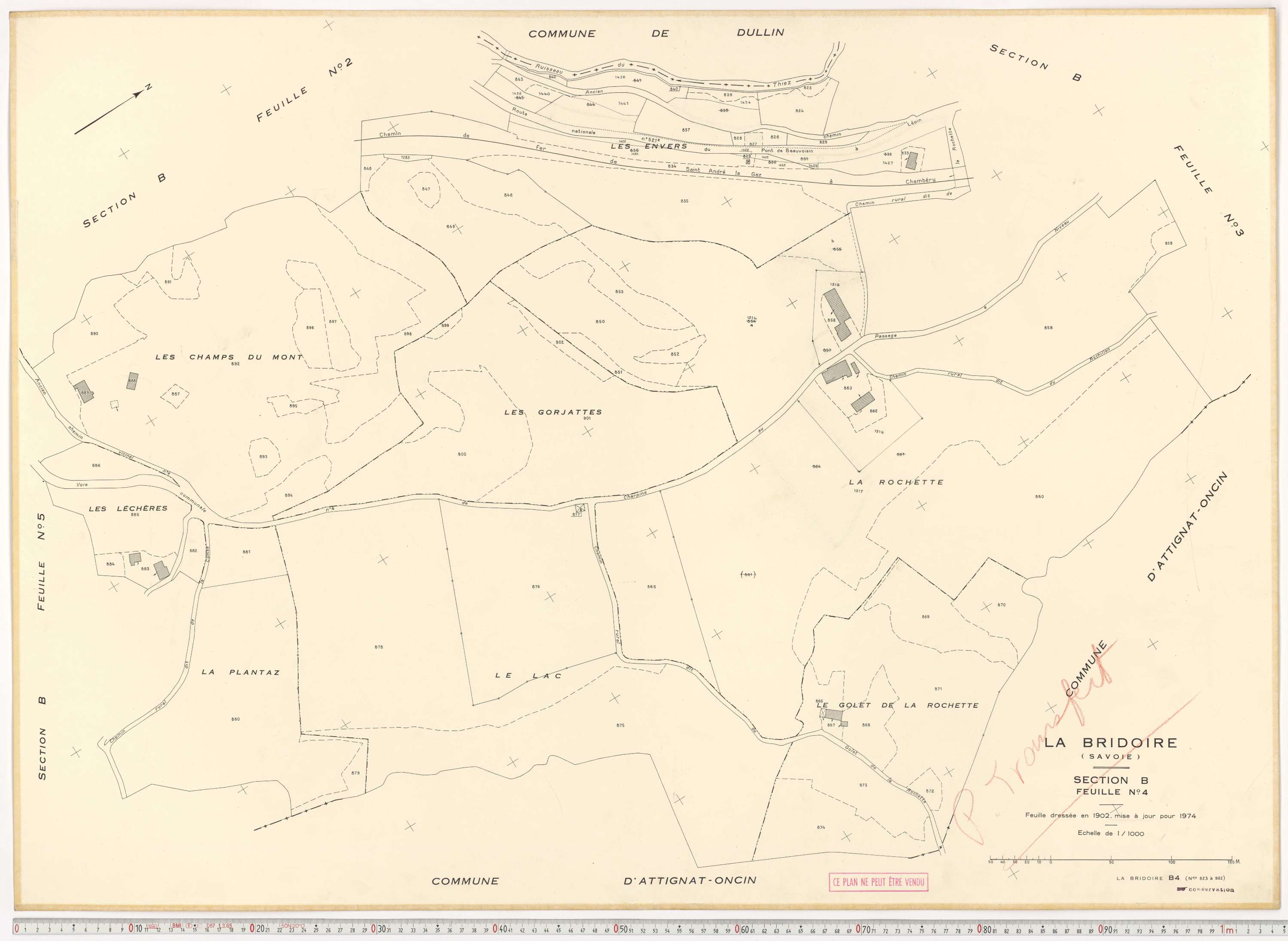 La Bridoire - Plans cadastraux du cadastre rénové en 1974 et mis à jour en 1988.