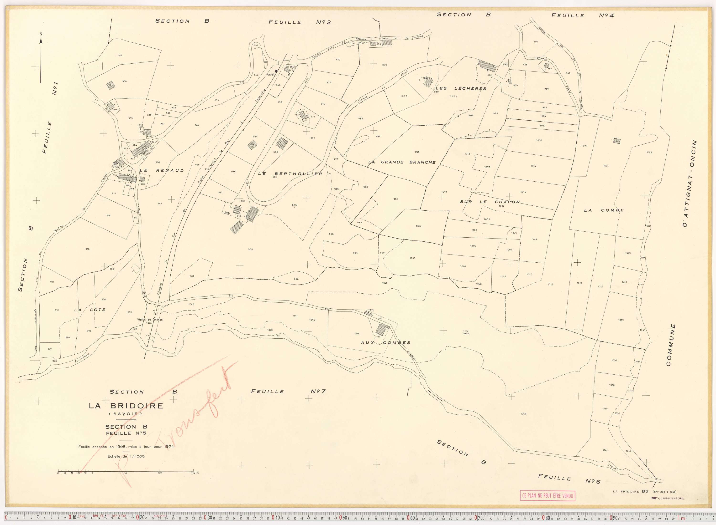 La Bridoire - Plans cadastraux du cadastre rénové en 1974 et mis à jour en 1988.