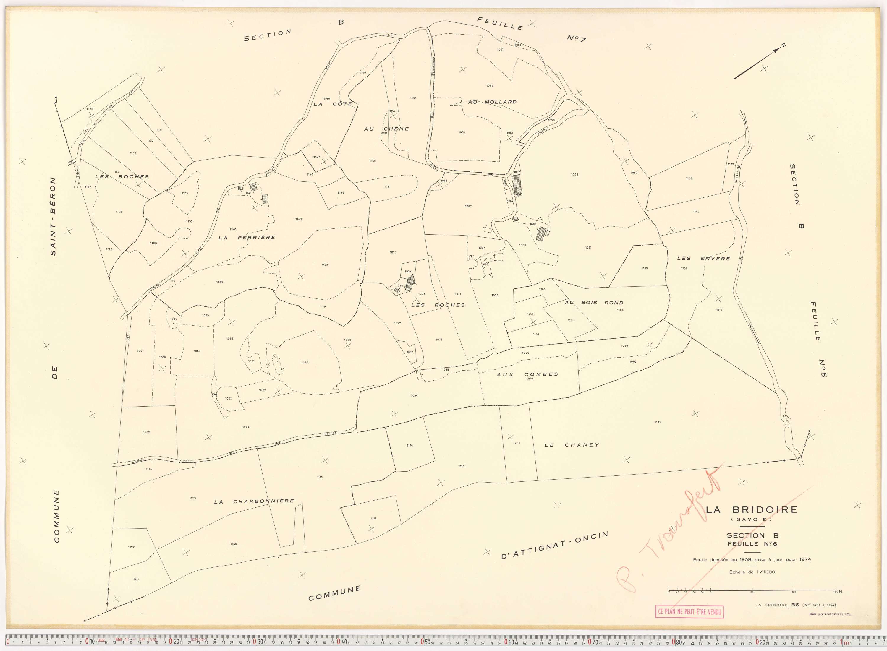 La Bridoire - Plans cadastraux du cadastre rénové en 1974 et mis à jour en 1988.