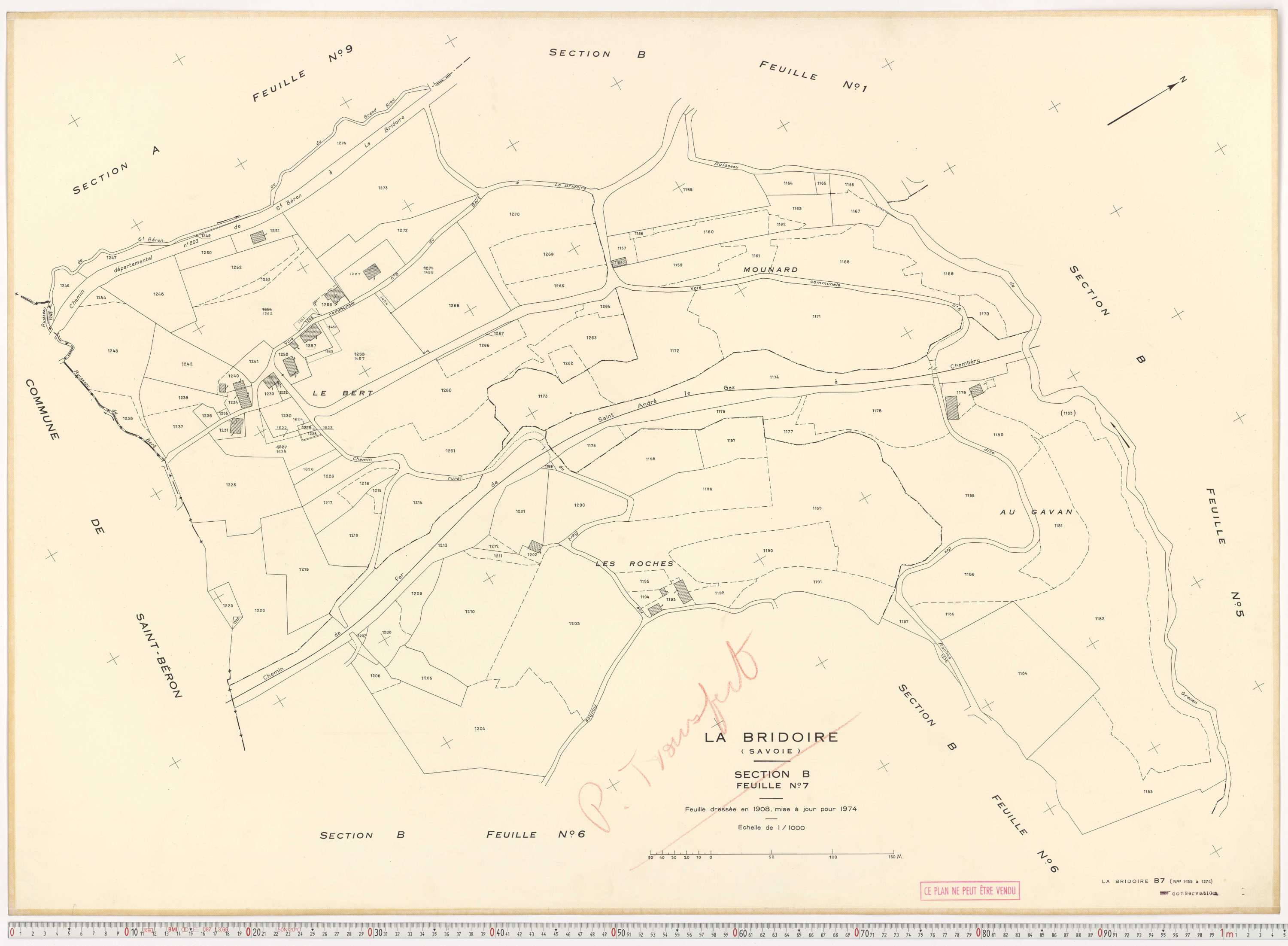 La Bridoire - Plans cadastraux du cadastre rénové en 1974 et mis à jour en 1988.