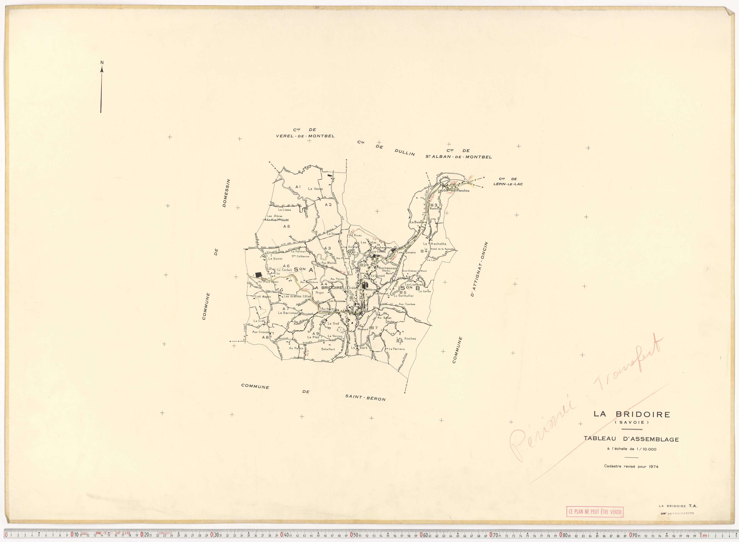 La Bridoire - Plans cadastraux du cadastre rénové en 1974 et mis à jour en 1988.