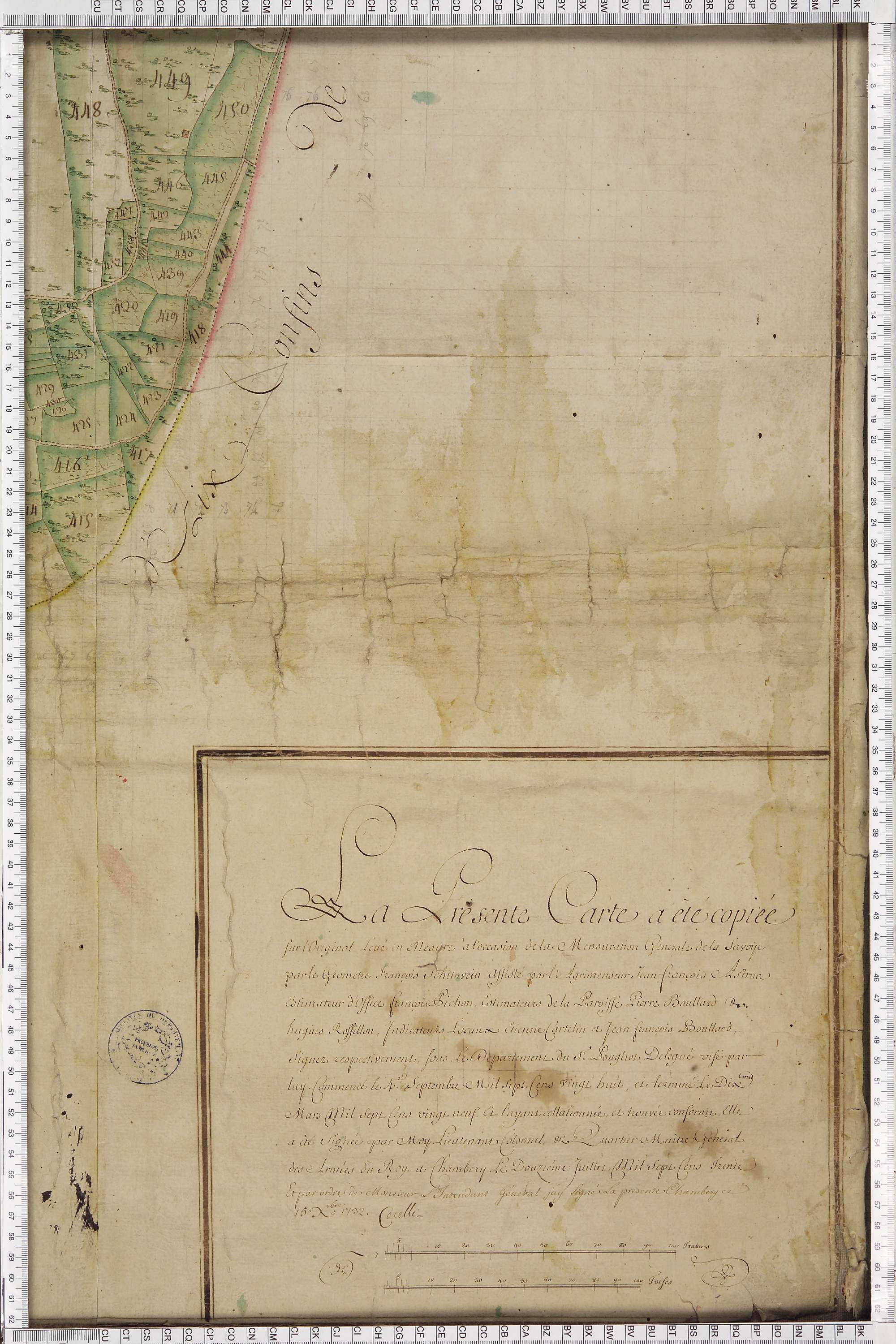 Brison-Saint-Innocent - Copie de la mappe originale (plan cadastral) de la commune de Saint-Innocent. Signée Cocelli, directeur du bureau de la péréquation.